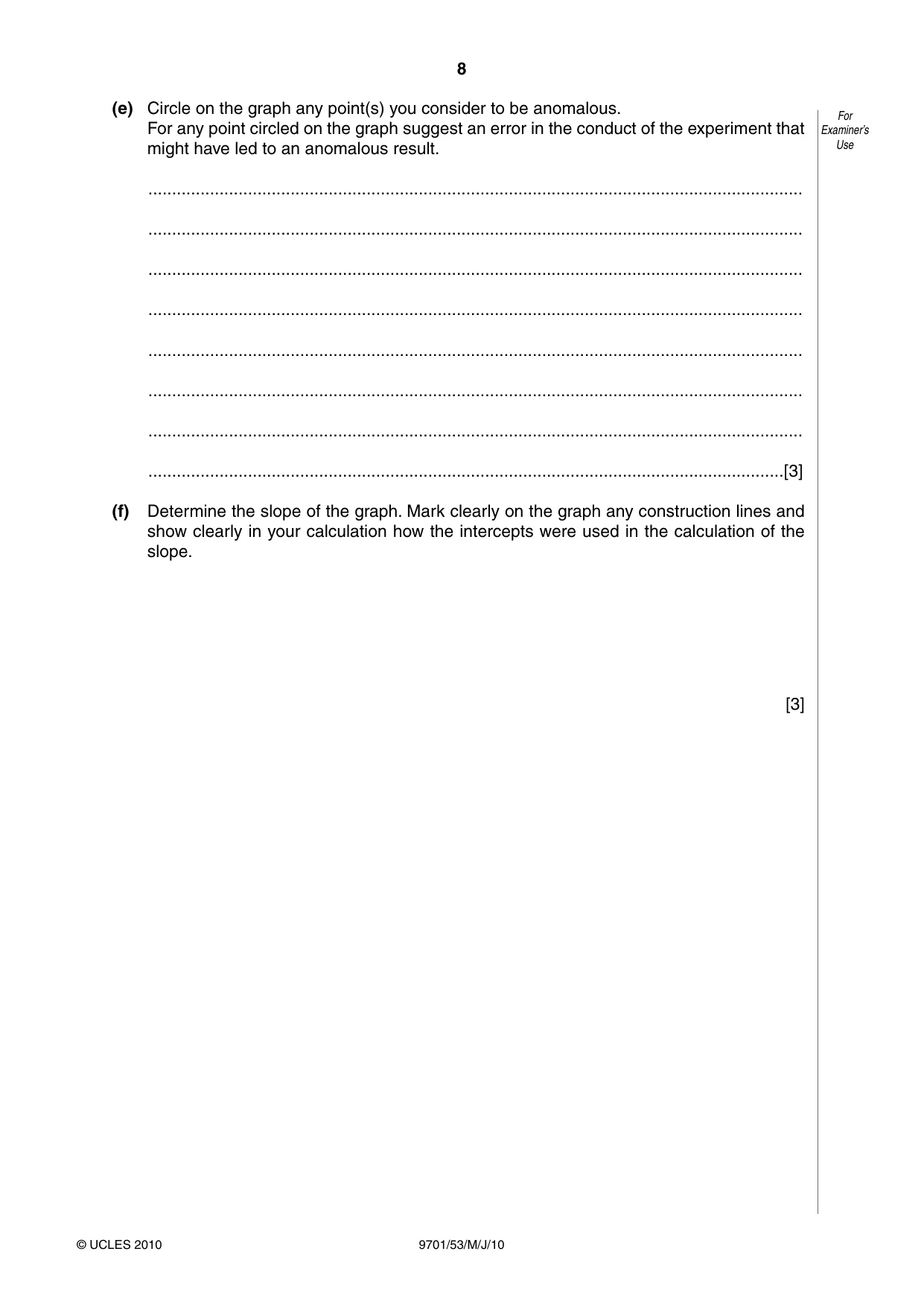 Cambridge A Level Chemistry 9701 2010 May/June Paper 5 · Variant 3 question paper, page 8 of 12