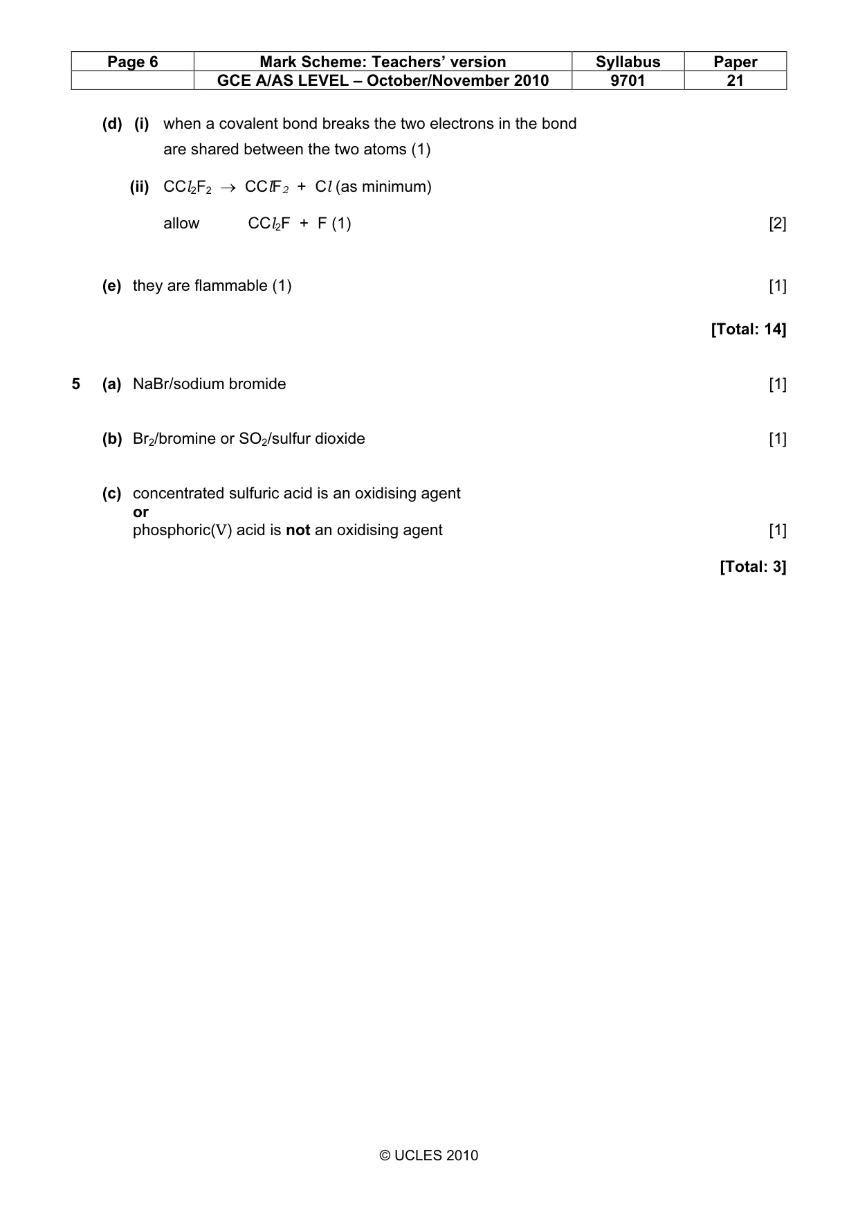 Mark scheme, page 6 of 6