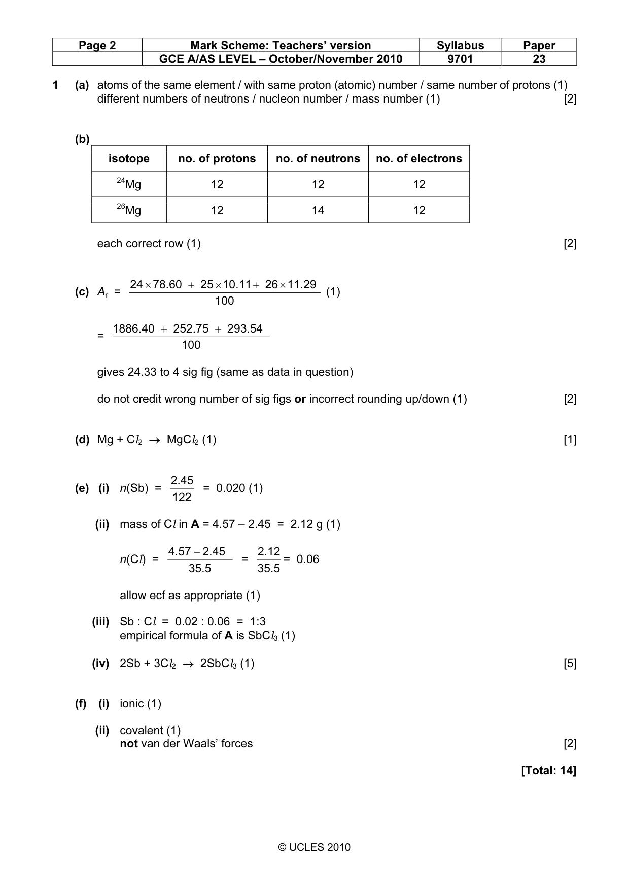 Mark scheme, page 2 of 5