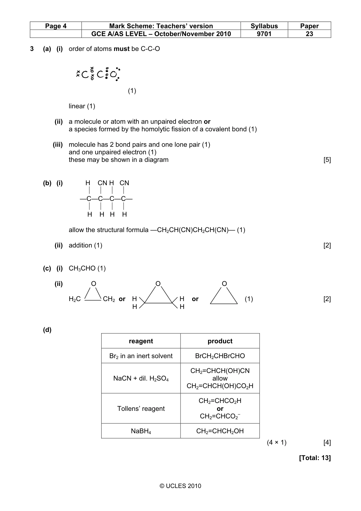 Mark scheme, page 4 of 5