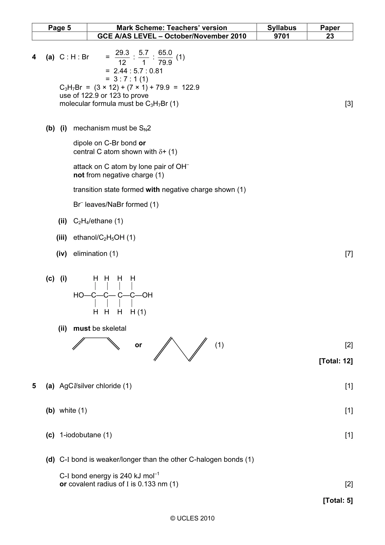Mark scheme, page 5 of 5