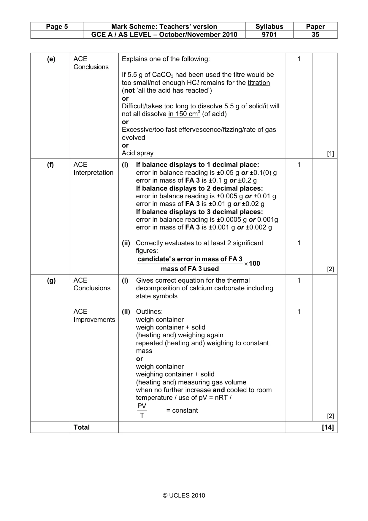 Mark scheme, page 5 of 8