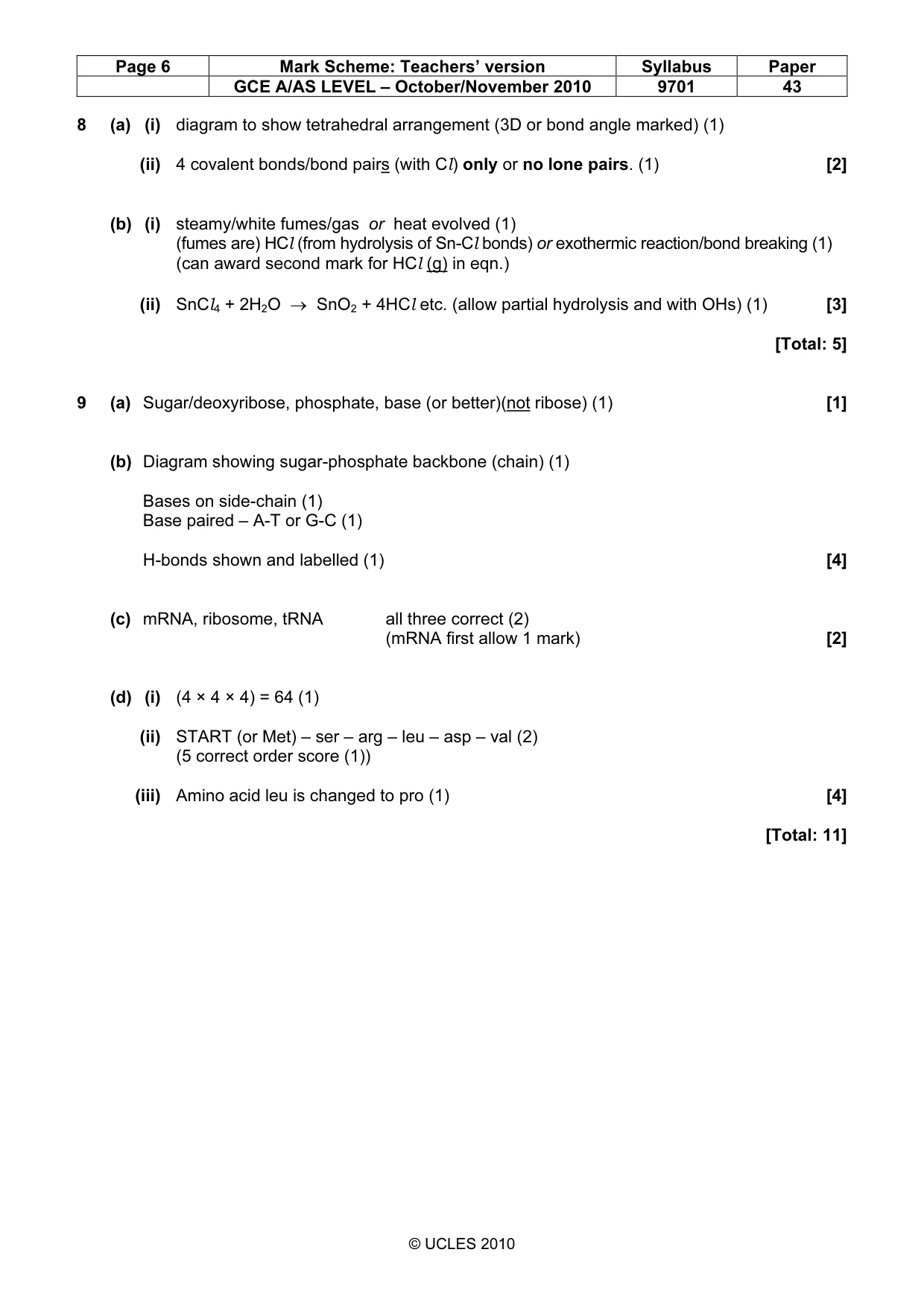 Mark scheme, page 6 of 8