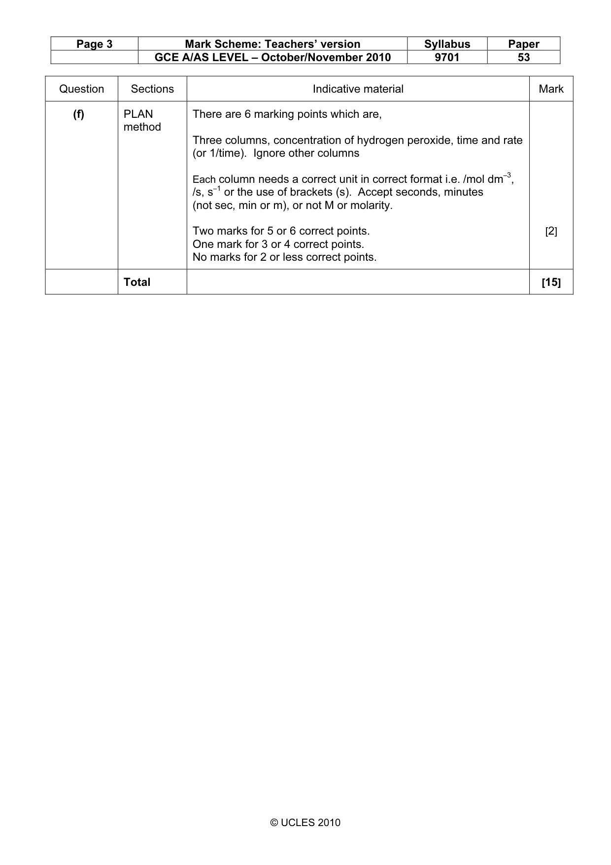 Mark scheme, page 3 of 5
