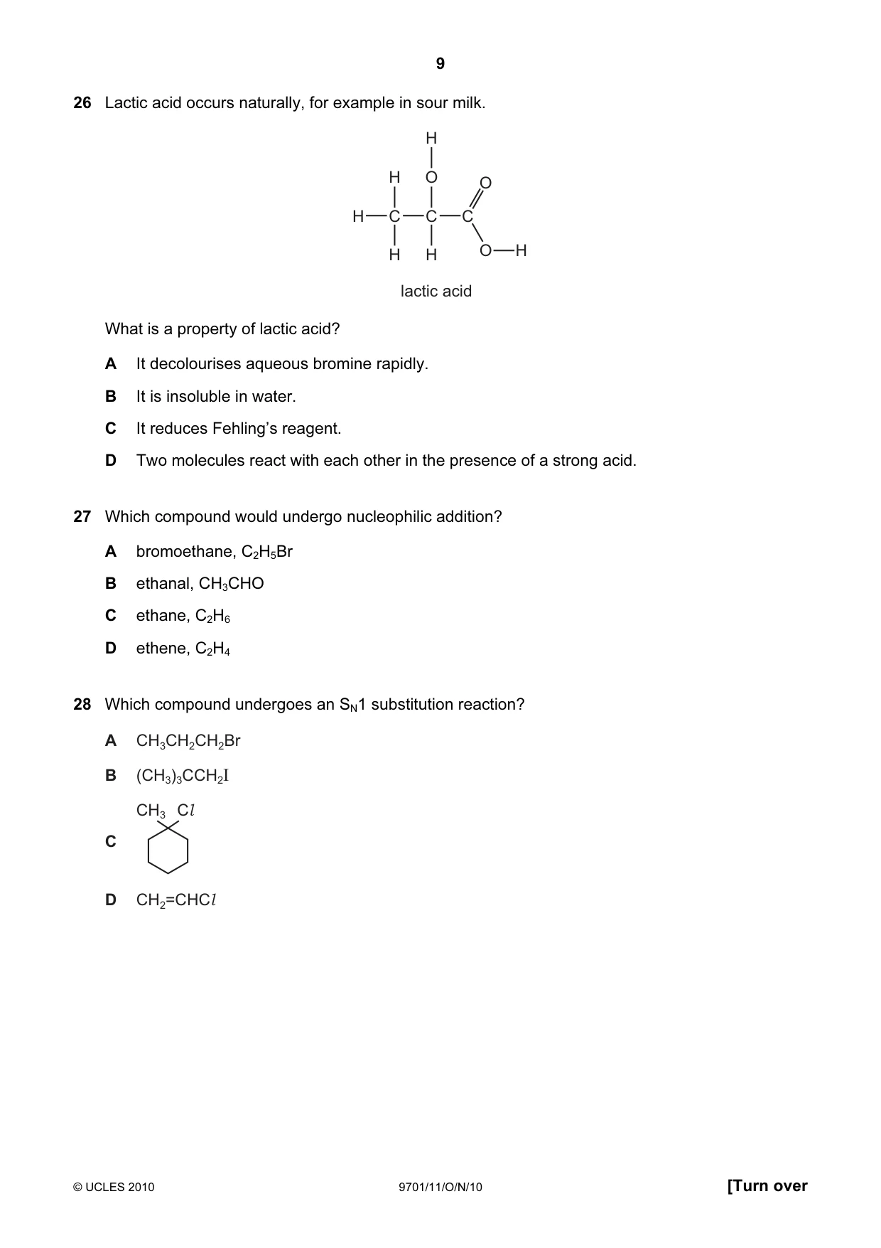 Cambridge A Level Chemistry 9701 2010 Oct/Nov Paper 1 · Variant 1 question paper, page 9 of 16