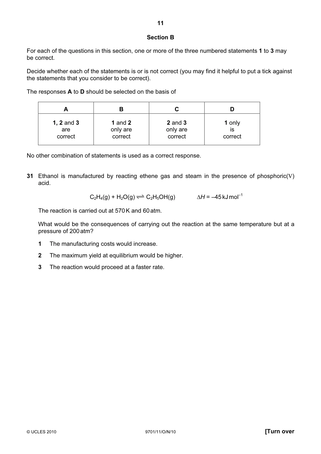 Cambridge A Level Chemistry 9701 2010 Oct/Nov Paper 1 · Variant 1 question paper, page 11 of 16
