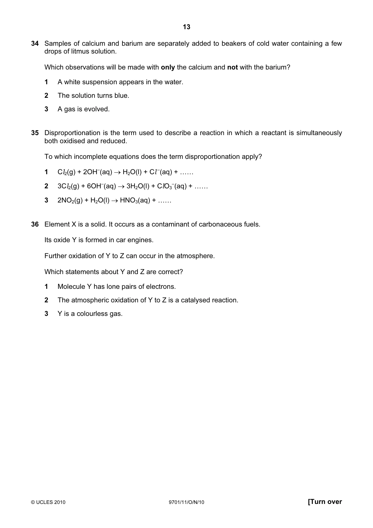 Cambridge A Level Chemistry 9701 2010 Oct/Nov Paper 1 · Variant 1 question paper, page 13 of 16