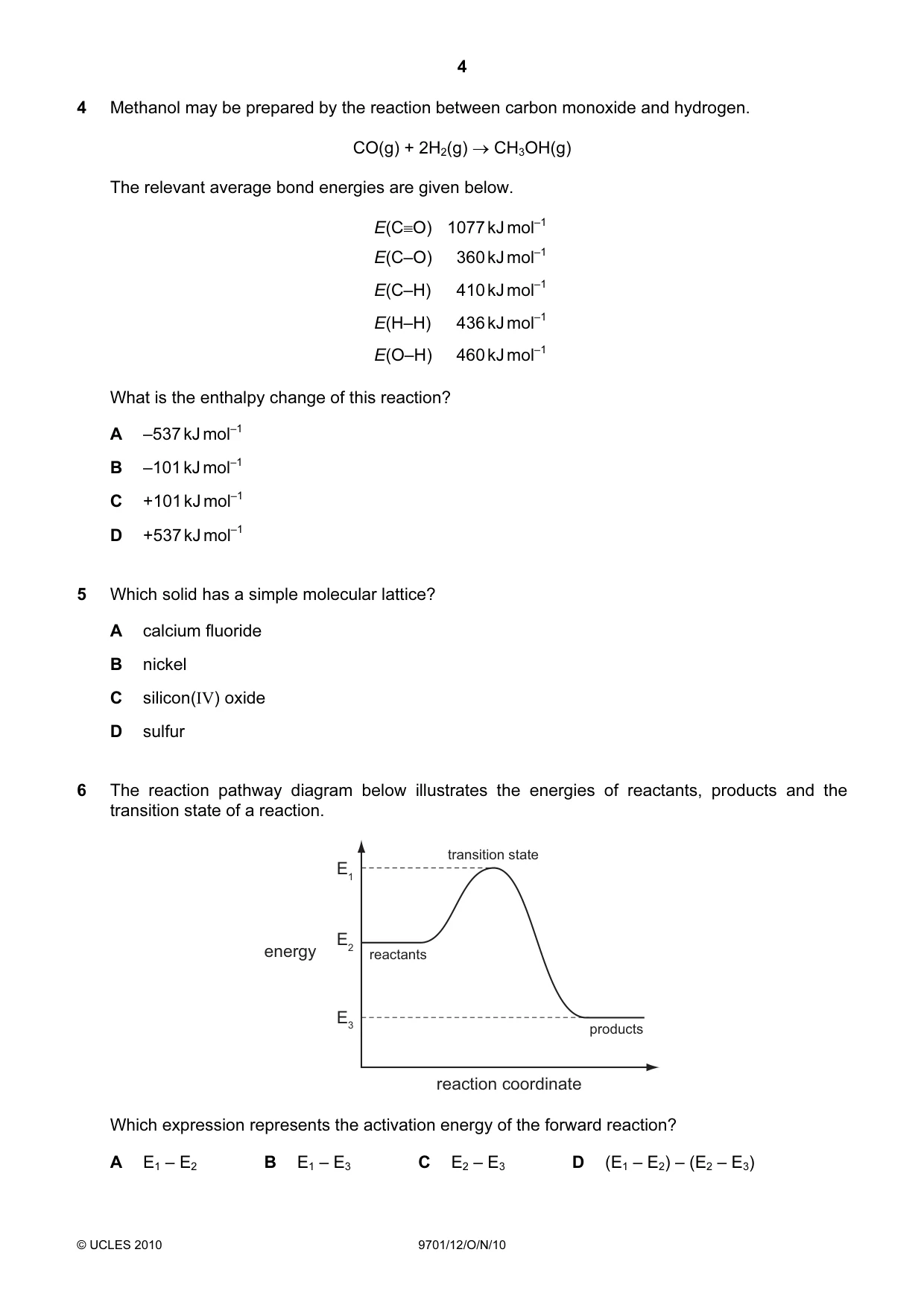 Cambridge A Level Chemistry 9701 2010 Oct/Nov Paper 1 · Variant 2 question paper, page 4 of 16