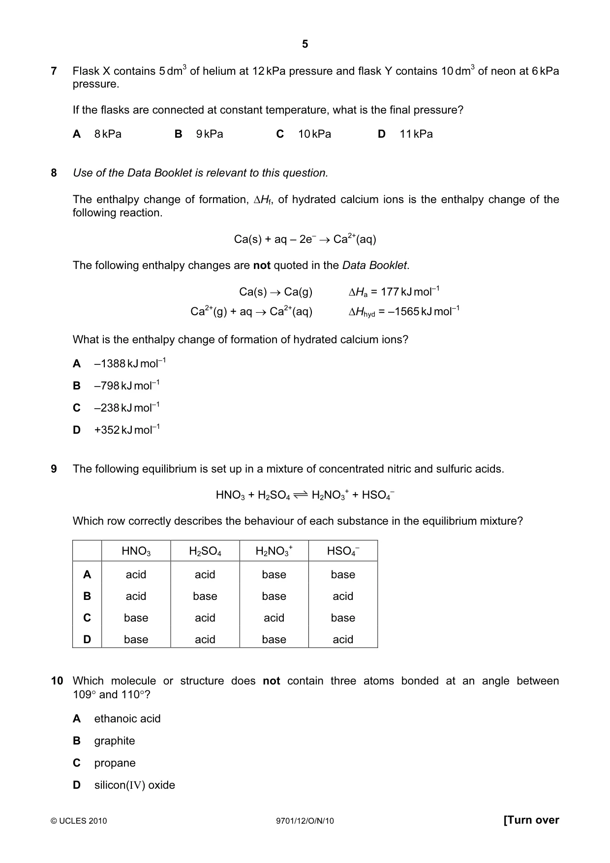 Cambridge A Level Chemistry 9701 2010 Oct/Nov Paper 1 · Variant 2 question paper, page 5 of 16
