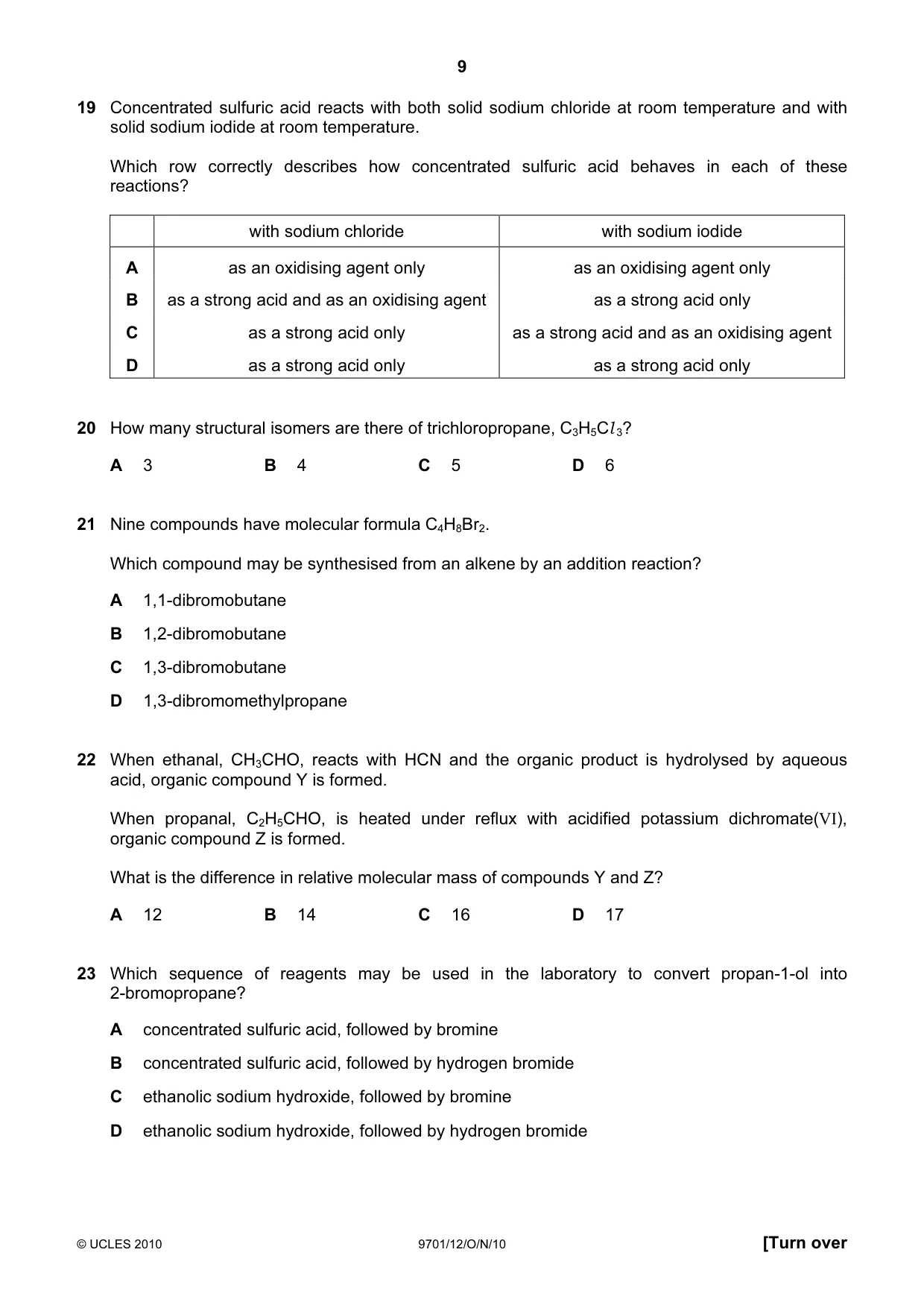 Cambridge A Level Chemistry 9701 2010 Oct/Nov Paper 1 · Variant 2 question paper, page 9 of 16