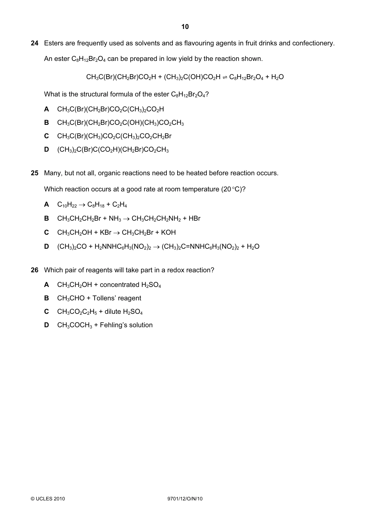 Cambridge A Level Chemistry 9701 2010 Oct/Nov Paper 1 · Variant 2 question paper, page 10 of 16