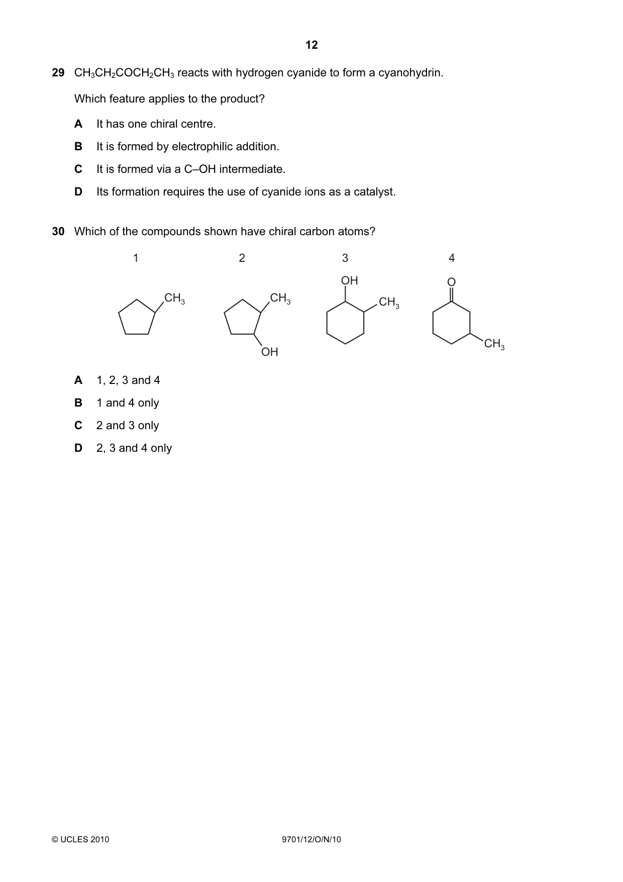 Cambridge A Level Chemistry 9701 2010 Oct/Nov Paper 1 · Variant 2 question paper, page 12 of 16