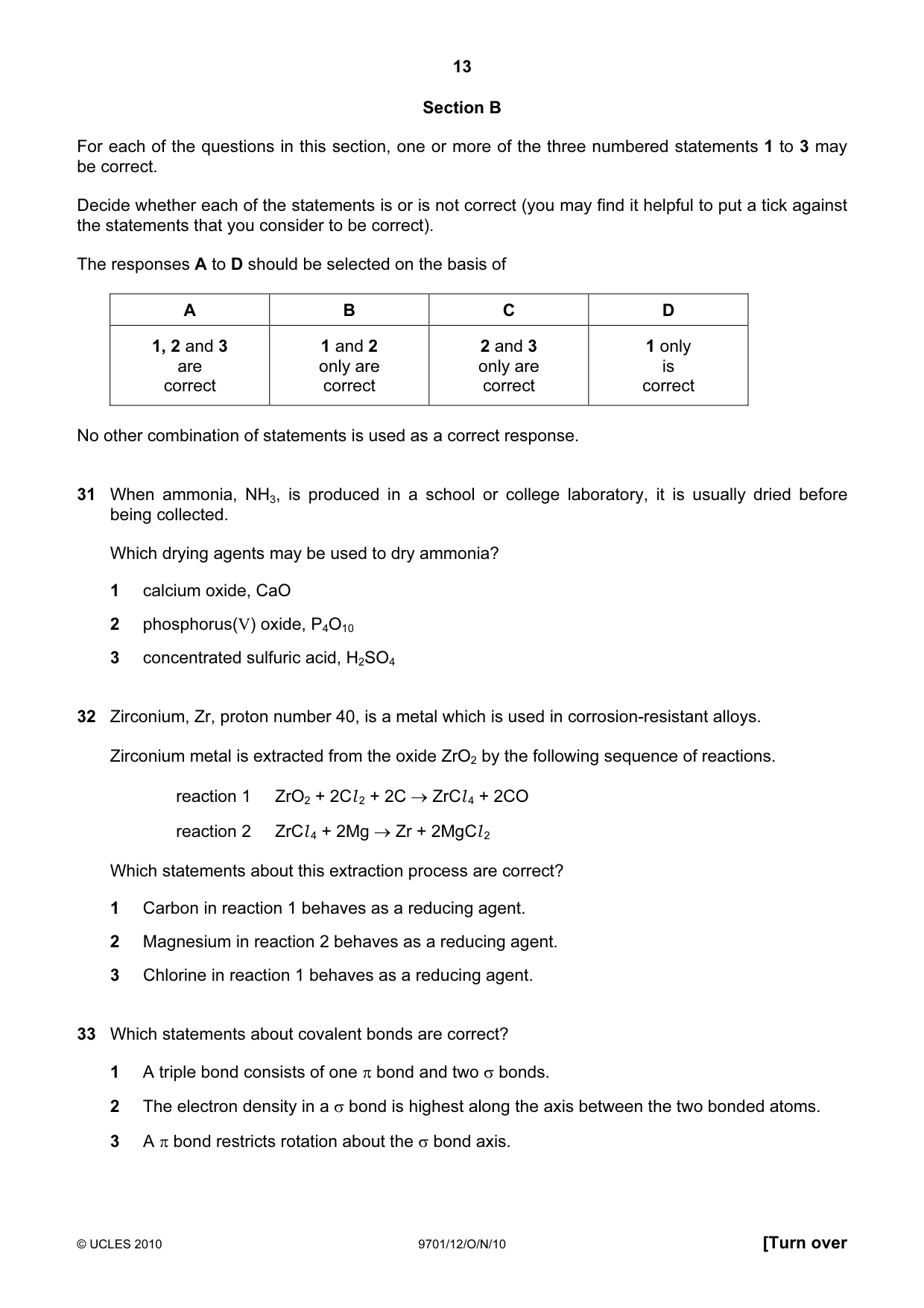 Cambridge A Level Chemistry 9701 2010 Oct/Nov Paper 1 · Variant 2 question paper, page 13 of 16