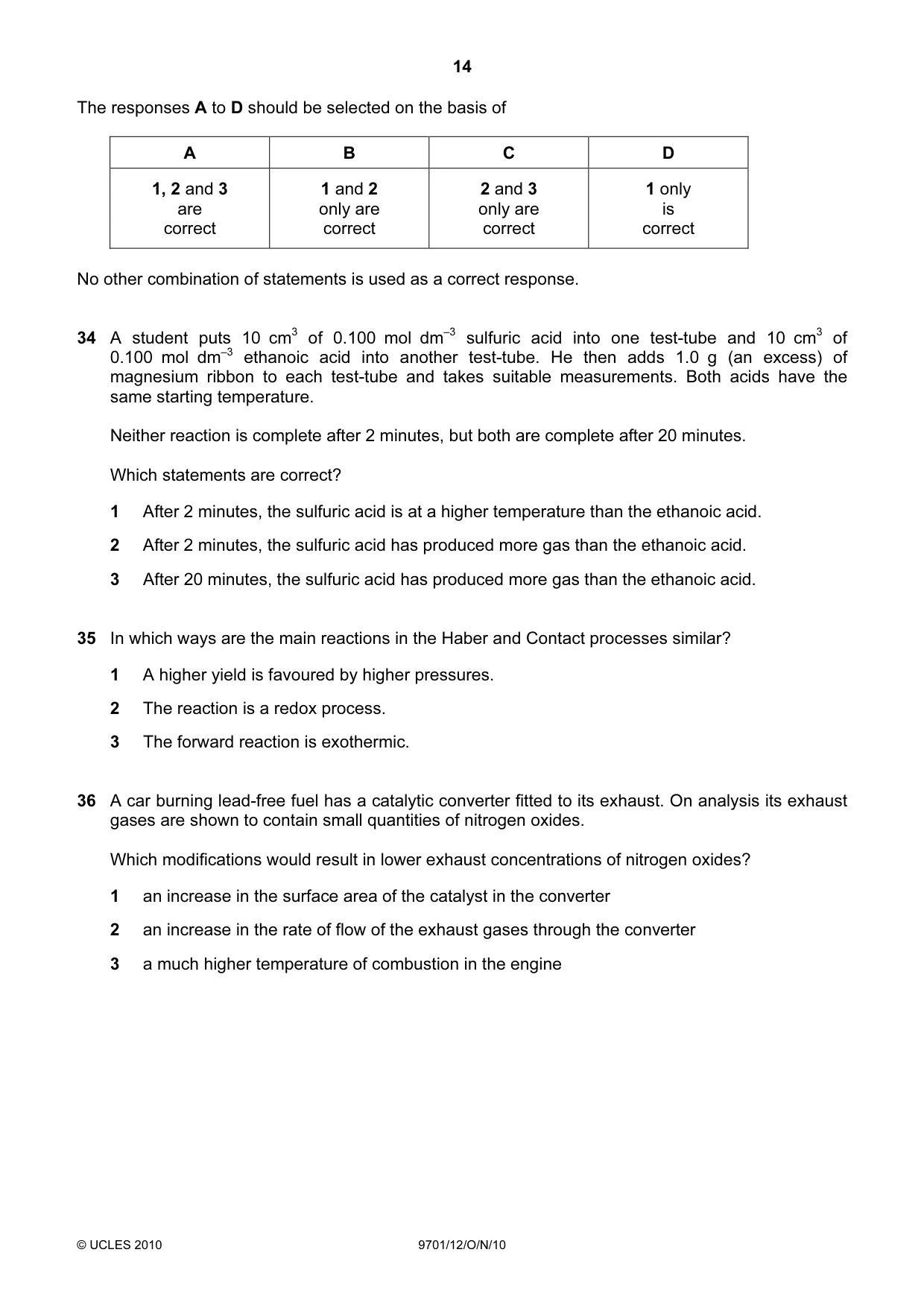 Cambridge A Level Chemistry 9701 2010 Oct/Nov Paper 1 · Variant 2 question paper, page 14 of 16