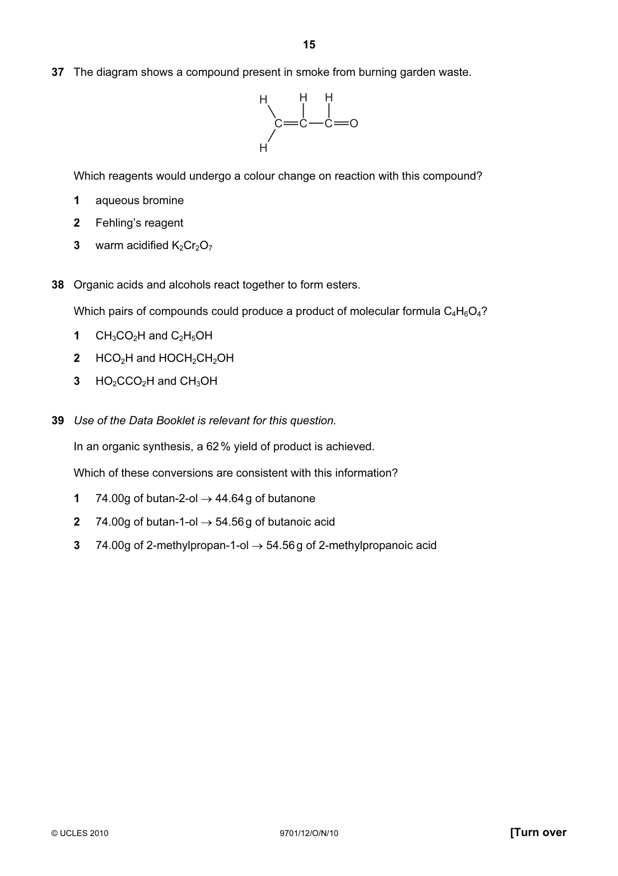 Cambridge A Level Chemistry 9701 2010 Oct/Nov Paper 1 · Variant 2 question paper, page 15 of 16