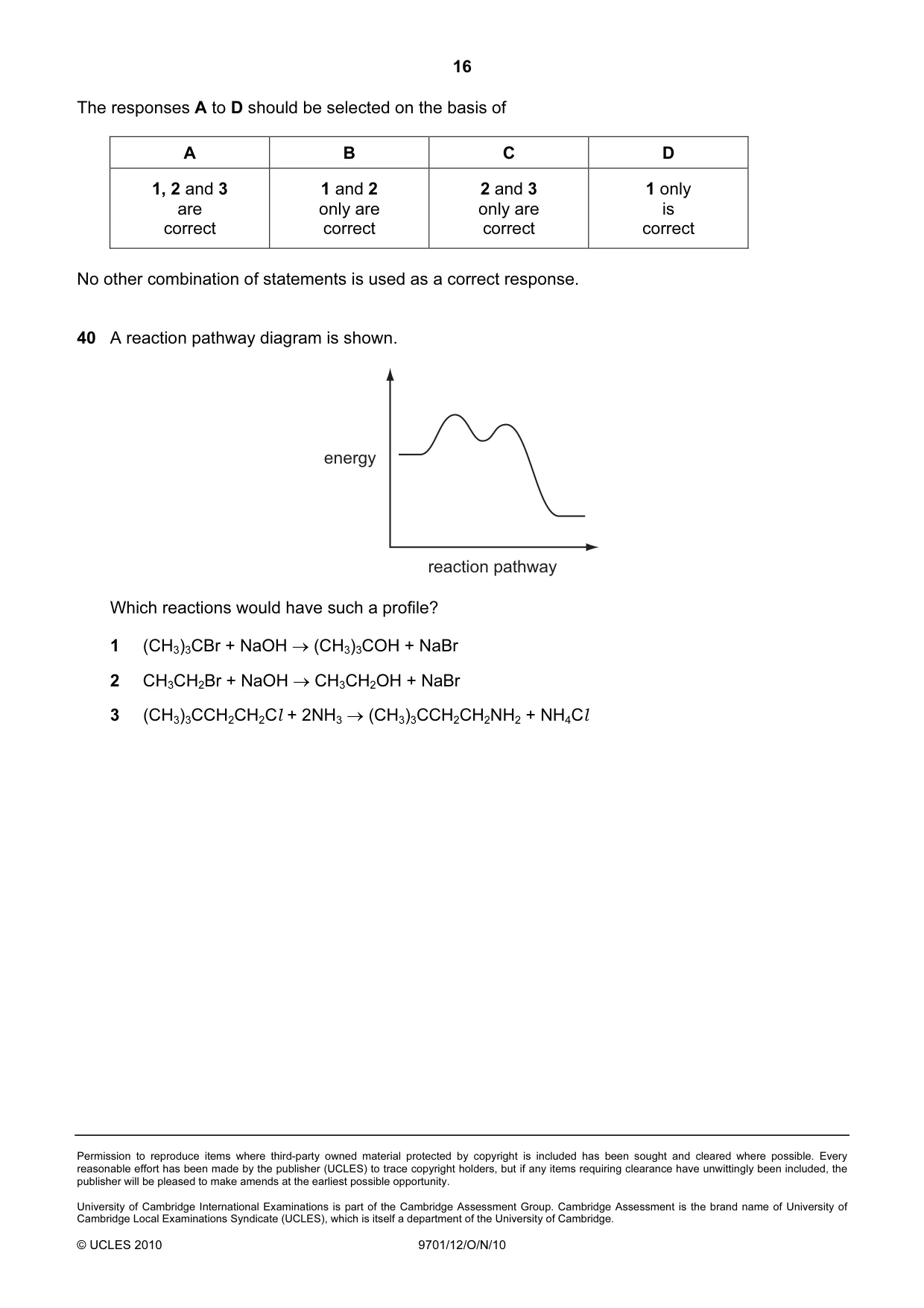 Cambridge A Level Chemistry 9701 2010 Oct/Nov Paper 1 · Variant 2 question paper, page 16 of 16