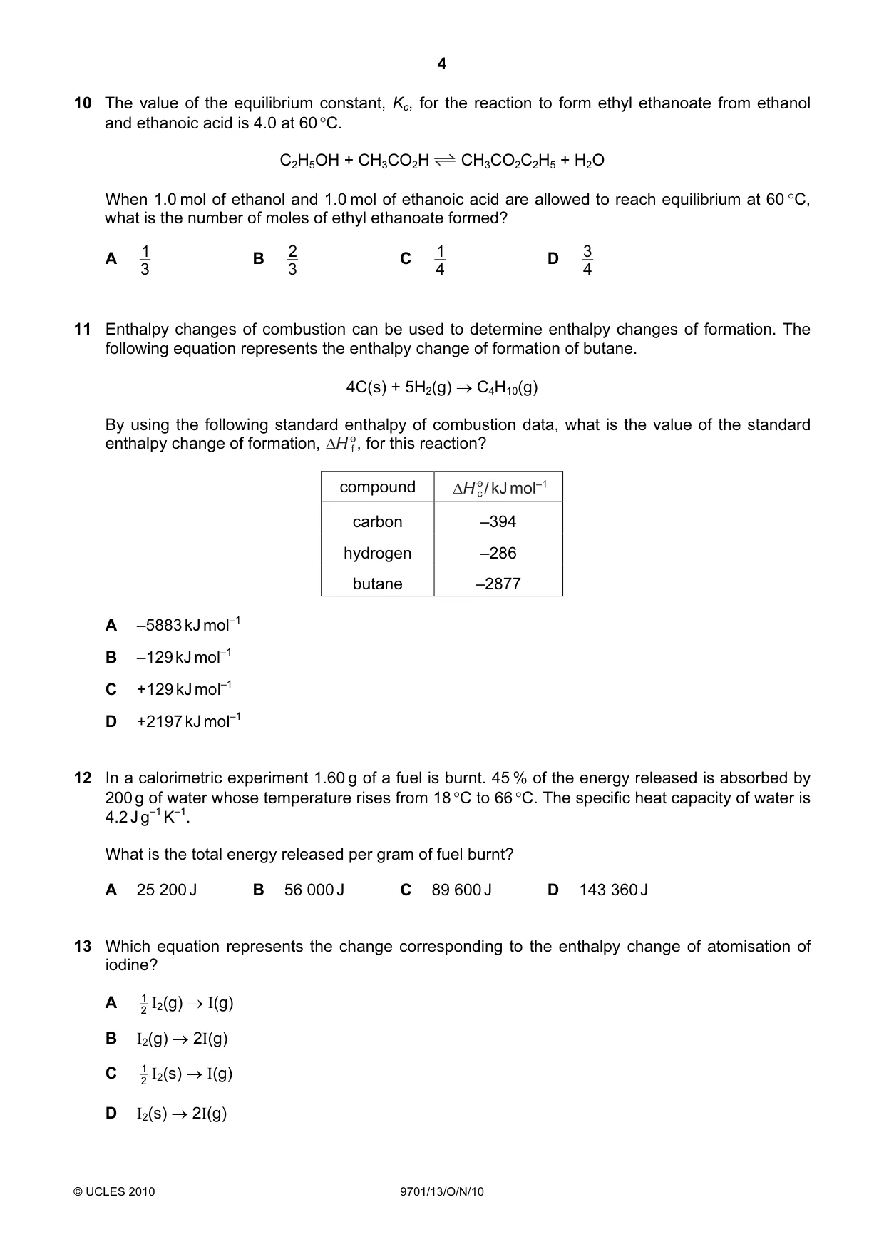 Cambridge A Level Chemistry 9701 2010 Oct/Nov Paper 1 · Variant 3 question paper, page 4 of 16