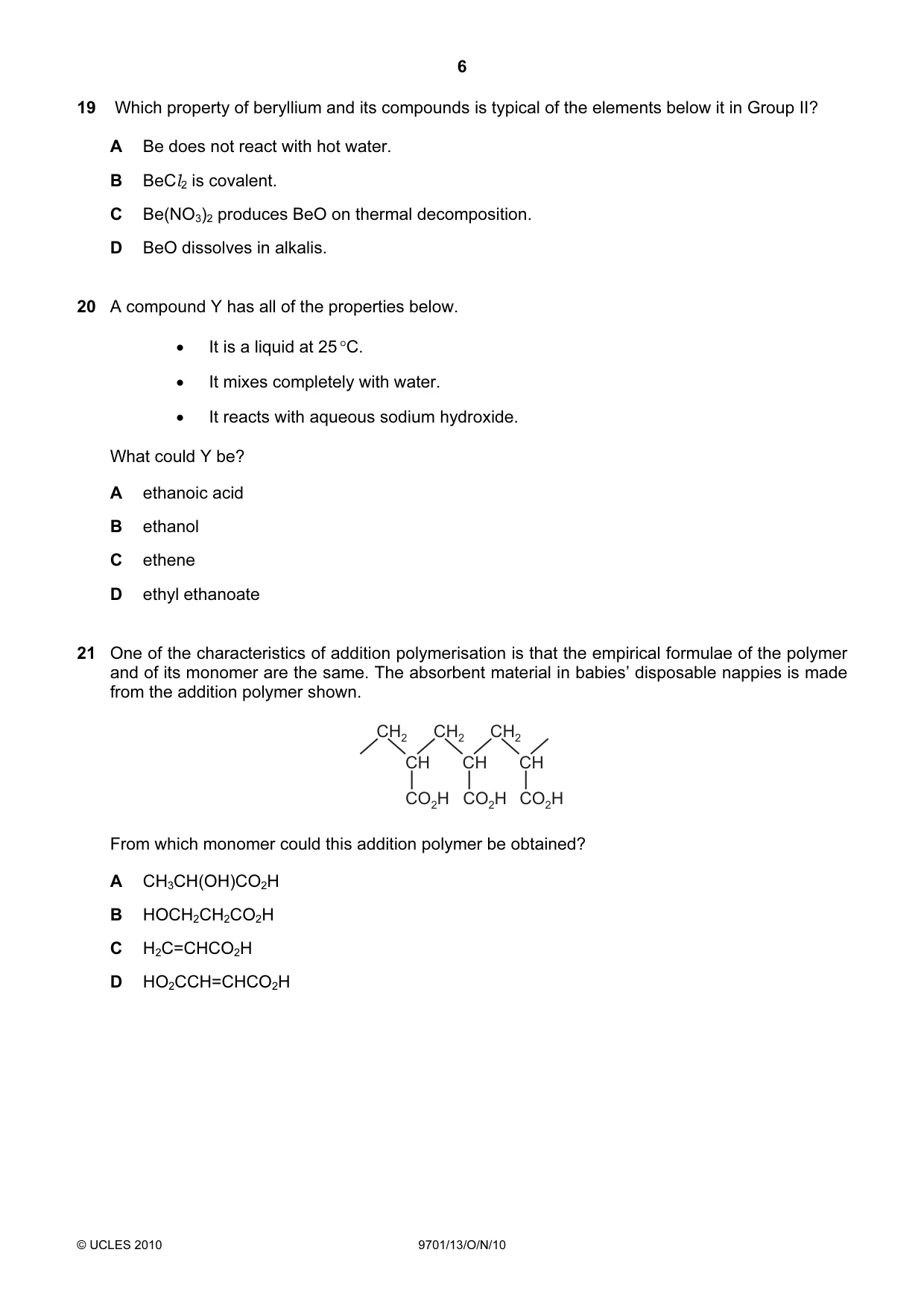 Cambridge A Level Chemistry 9701 2010 Oct/Nov Paper 1 · Variant 3 question paper, page 6 of 16