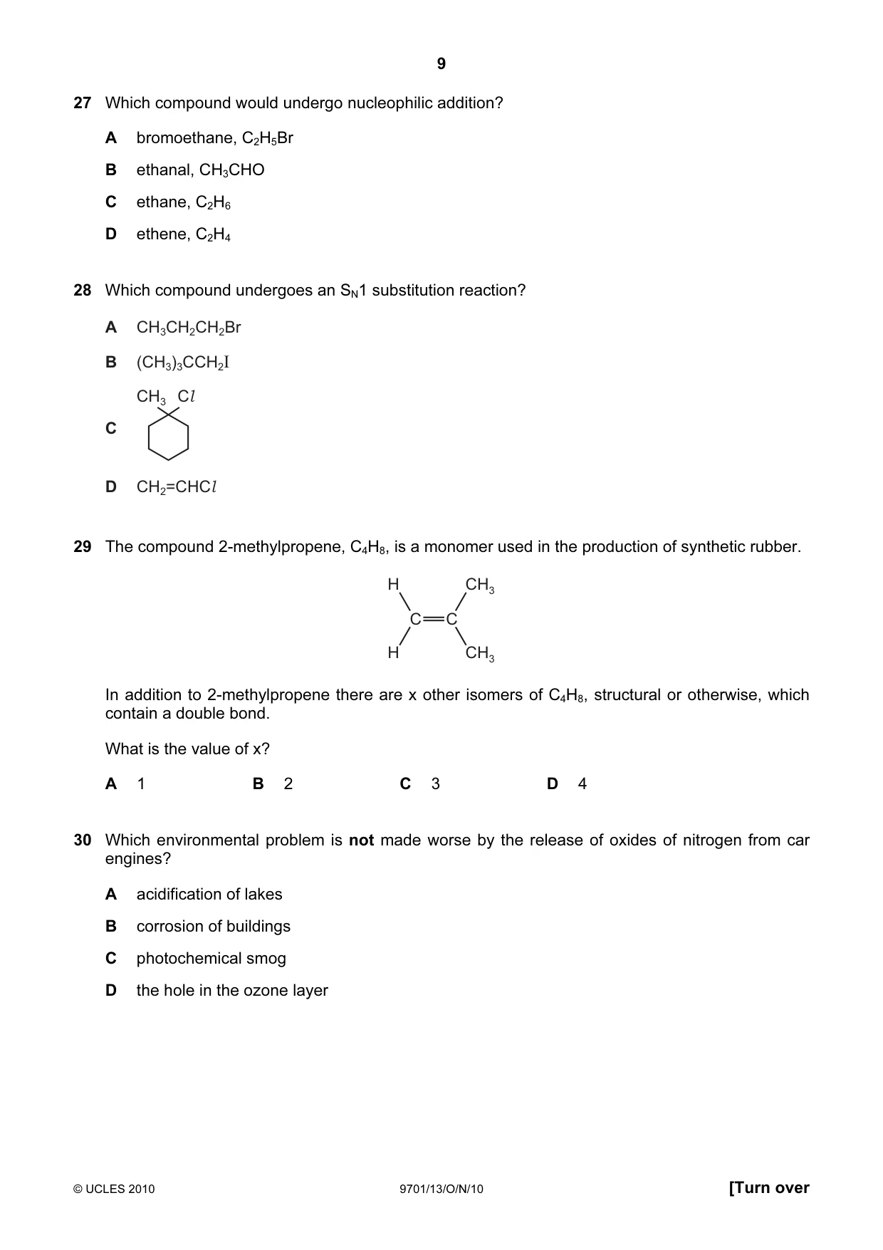 Cambridge A Level Chemistry 9701 2010 Oct/Nov Paper 1 · Variant 3 question paper, page 9 of 16