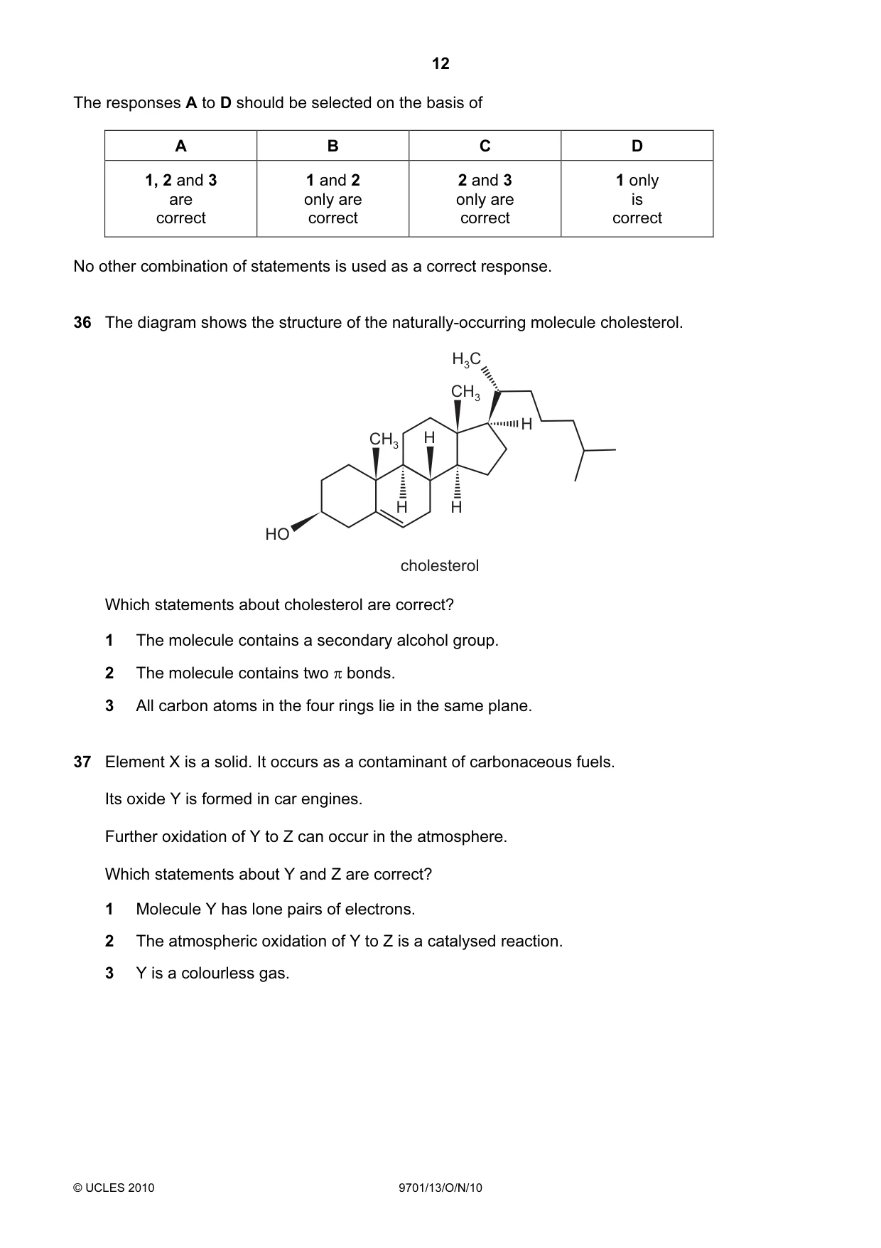 Cambridge A Level Chemistry 9701 2010 Oct/Nov Paper 1 · Variant 3 question paper, page 12 of 16