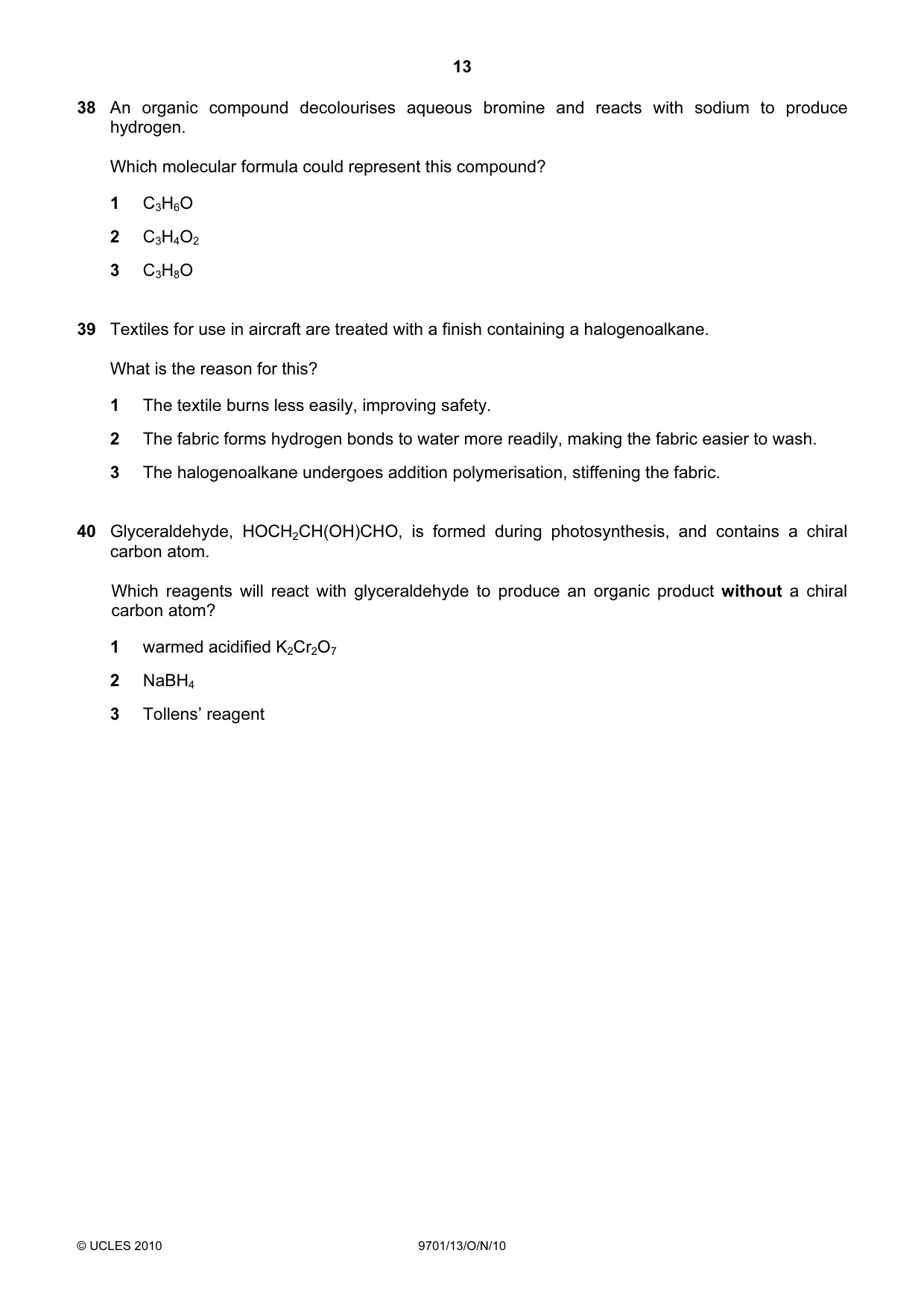 Cambridge A Level Chemistry 9701 2010 Oct/Nov Paper 1 · Variant 3 question paper, page 13 of 16