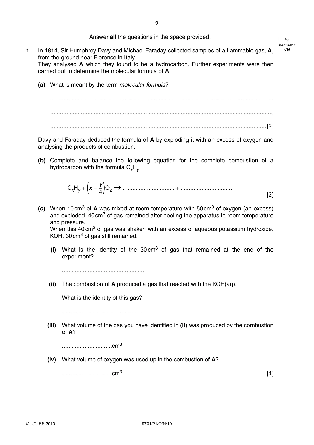 Cambridge A Level Chemistry 9701 2010 Oct/Nov Paper 2 · Variant 1 question paper, page 2 of 12