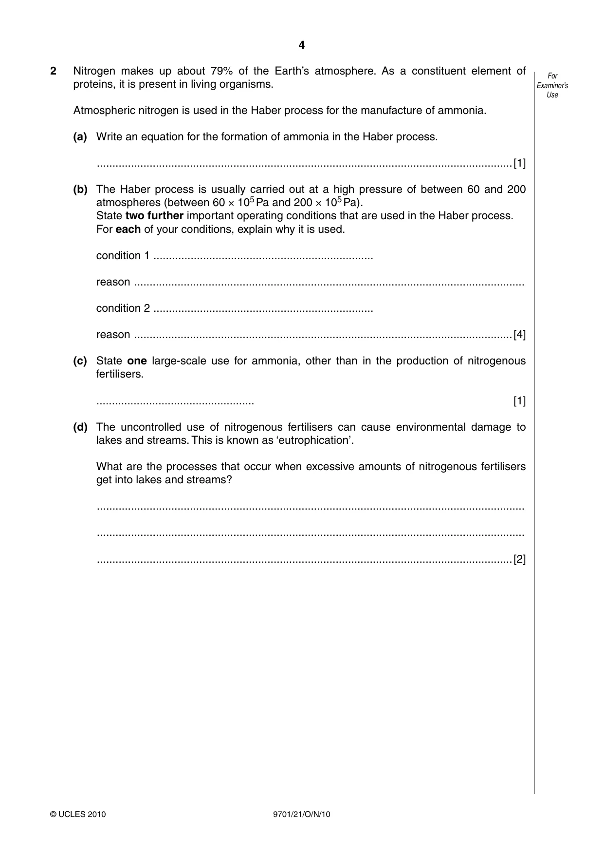 Cambridge A Level Chemistry 9701 2010 Oct/Nov Paper 2 · Variant 1 question paper, page 4 of 12