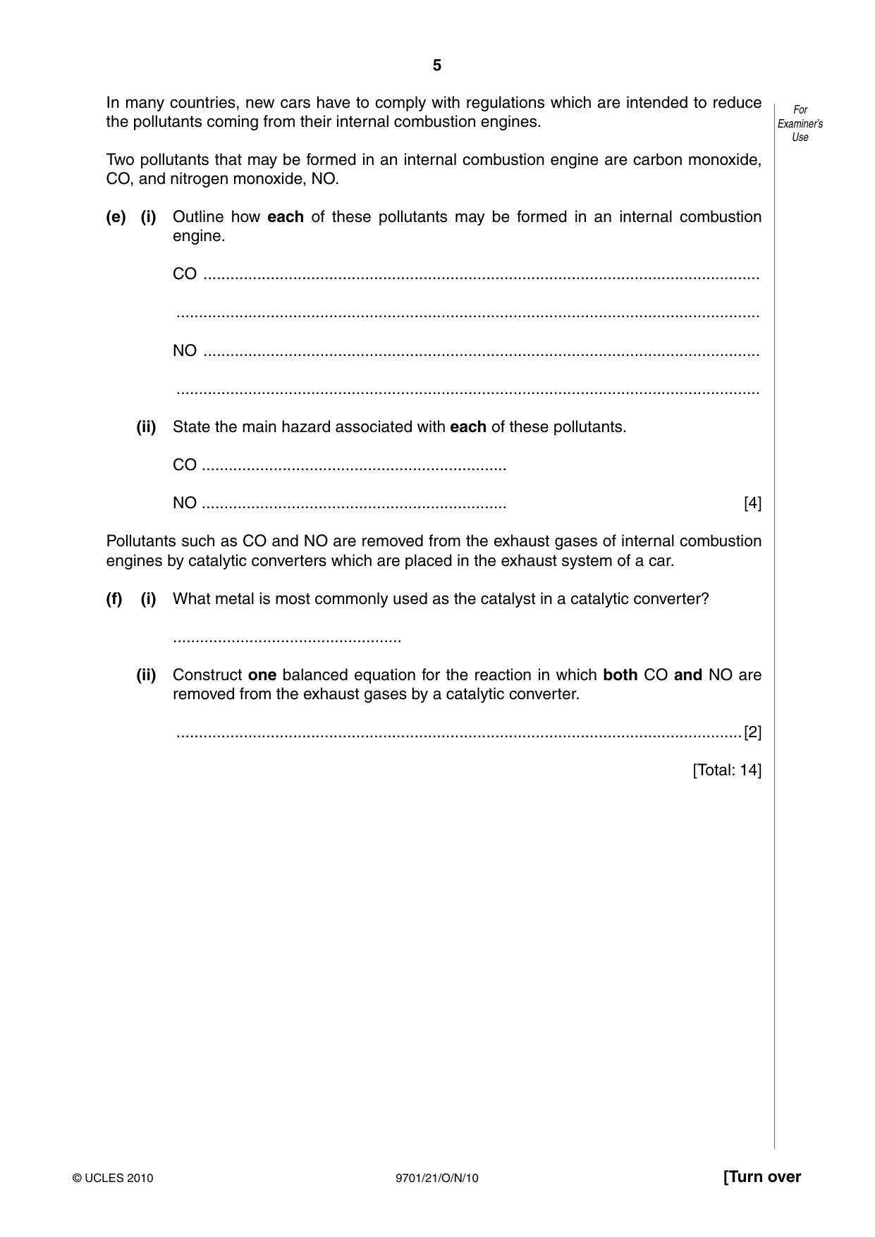 Cambridge A Level Chemistry 9701 2010 Oct/Nov Paper 2 · Variant 1 question paper, page 5 of 12