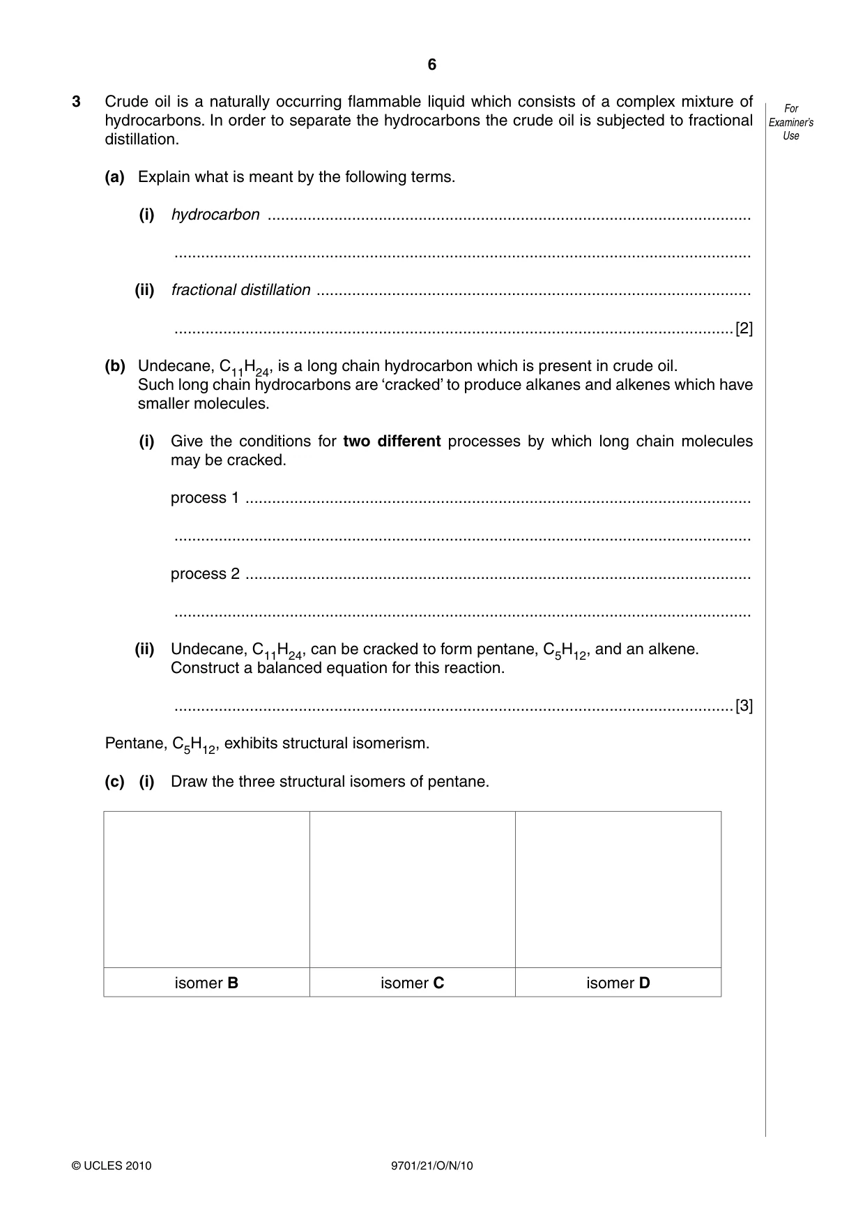 Cambridge A Level Chemistry 9701 2010 Oct/Nov Paper 2 · Variant 1 question paper, page 6 of 12
