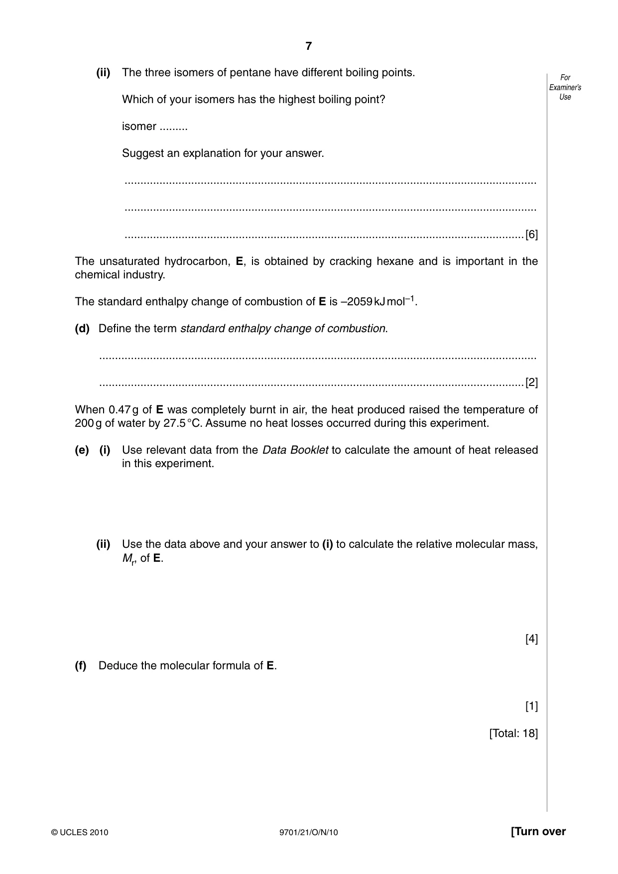 Cambridge A Level Chemistry 9701 2010 Oct/Nov Paper 2 · Variant 1 question paper, page 7 of 12