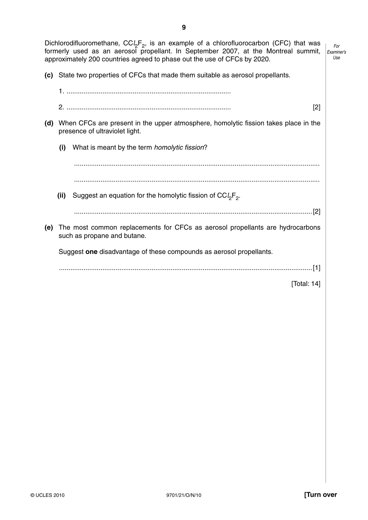 Cambridge A Level Chemistry 9701 2010 Oct/Nov Paper 2 · Variant 1 question paper, page 9 of 12