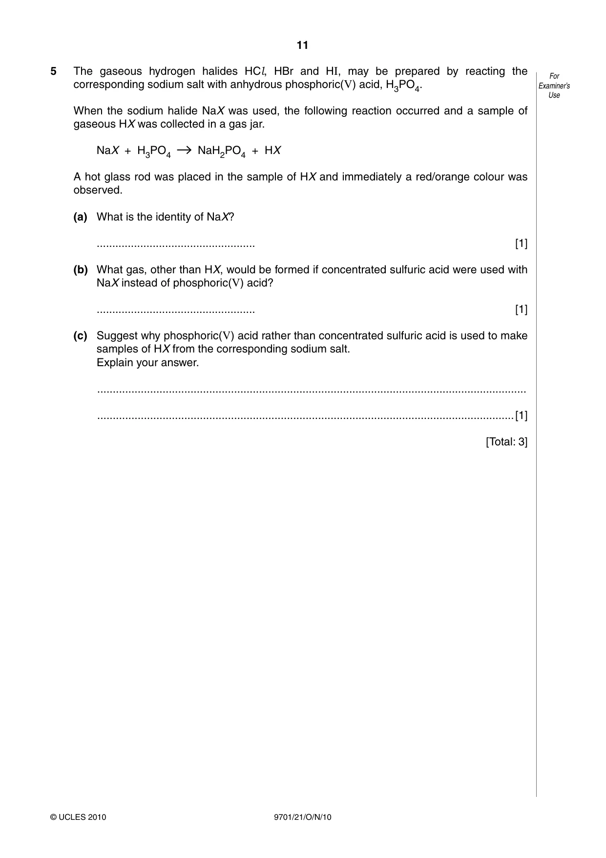 Cambridge A Level Chemistry 9701 2010 Oct/Nov Paper 2 · Variant 1 question paper, page 11 of 12
