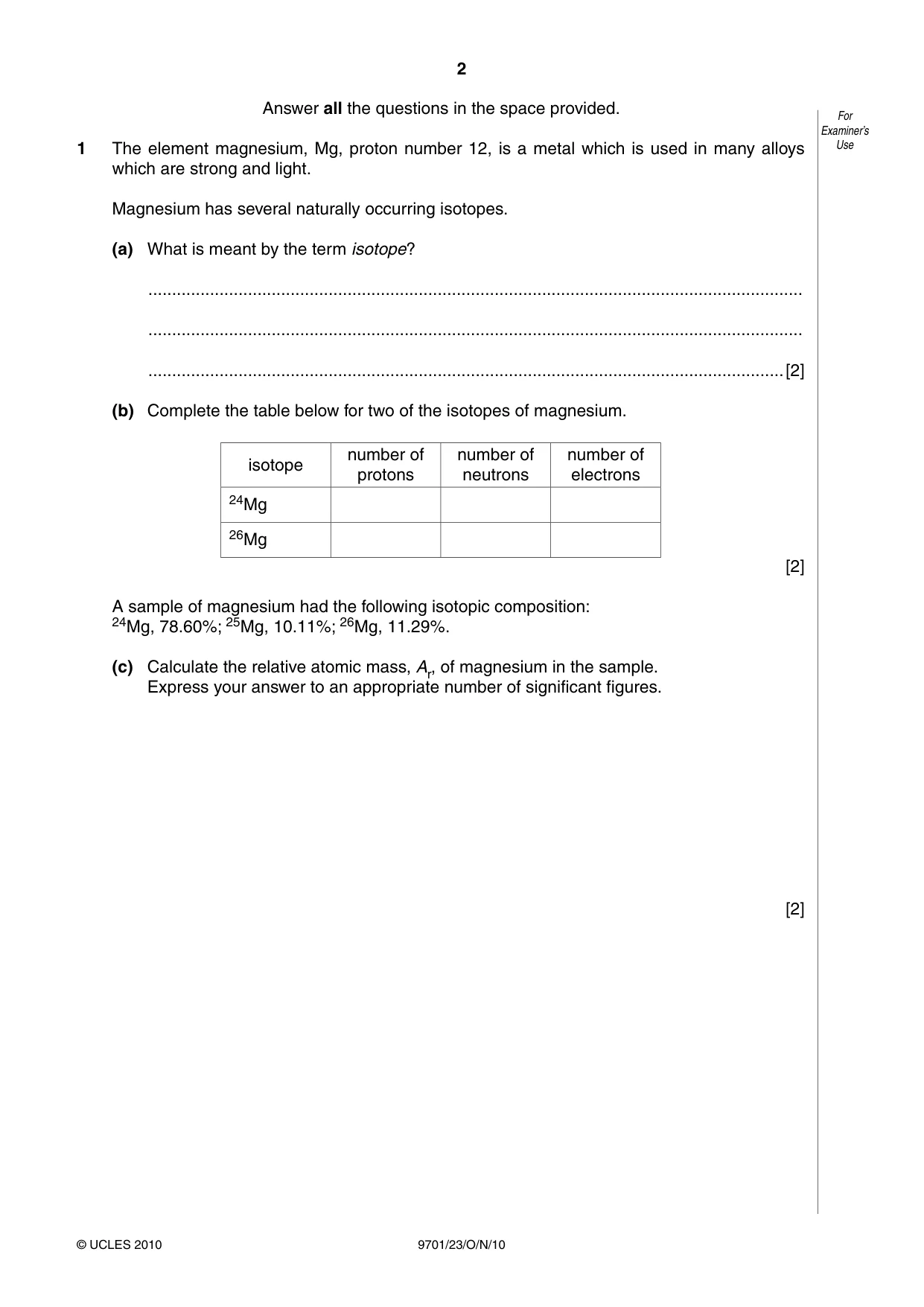 Cambridge A Level Chemistry 9701 2010 Oct/Nov Paper 2 · Variant 3 question paper, page 2 of 12