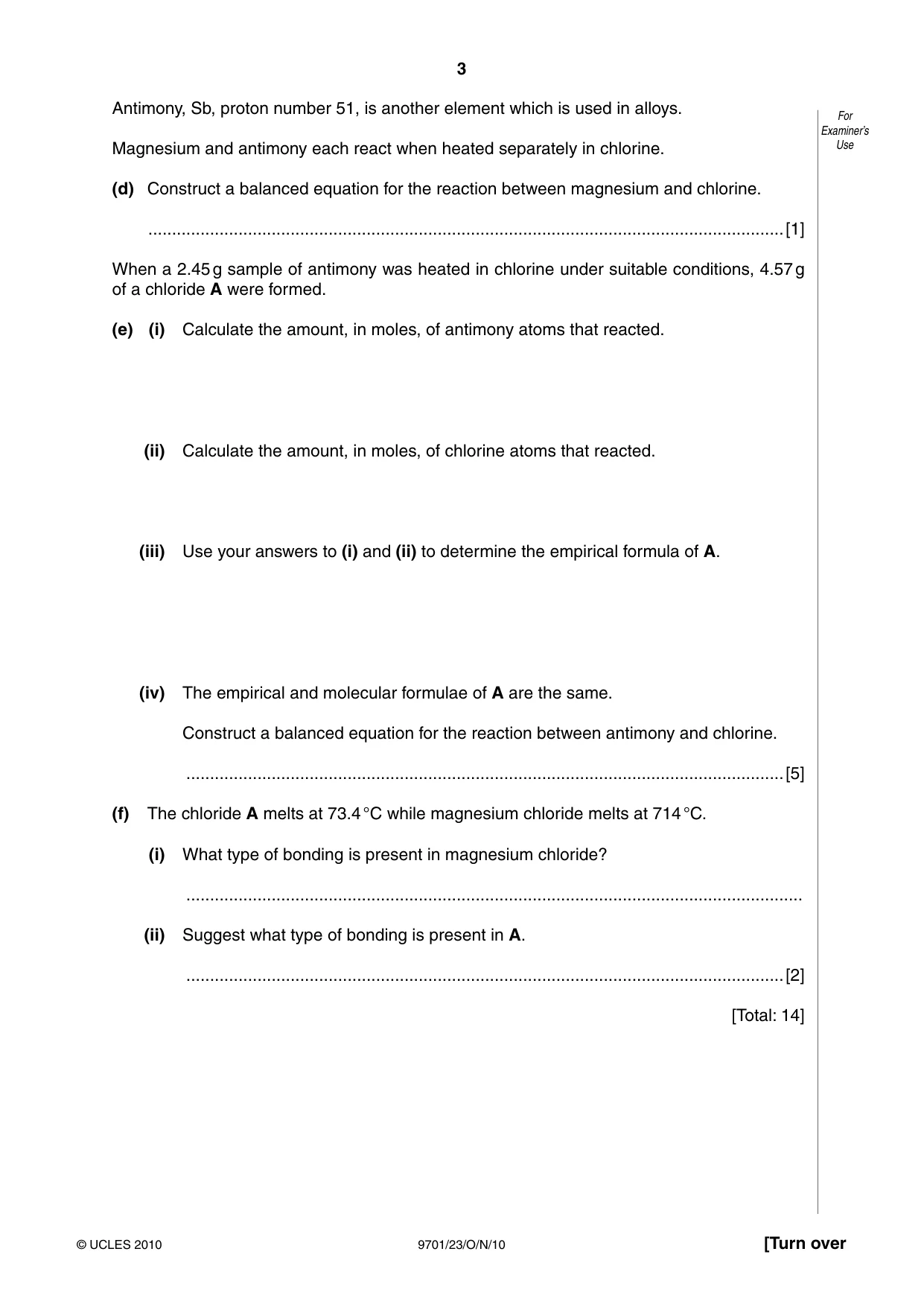 Cambridge A Level Chemistry 9701 2010 Oct/Nov Paper 2 · Variant 3 question paper, page 3 of 12