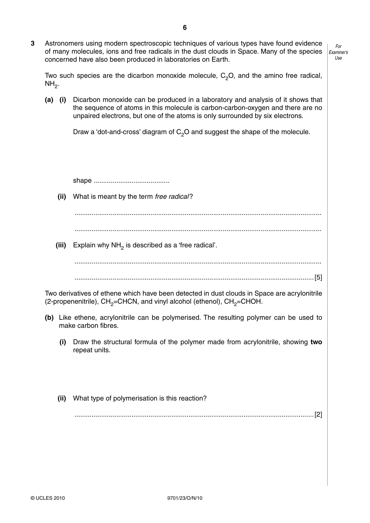 Cambridge A Level Chemistry 9701 2010 Oct/Nov Paper 2 · Variant 3 question paper, page 6 of 12