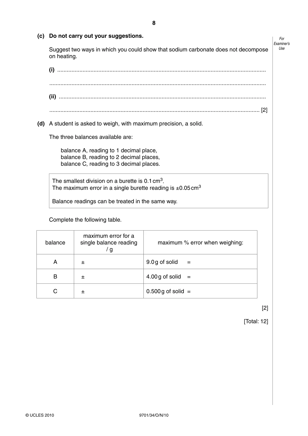 Cambridge A Level Chemistry 9701 2010 Oct/Nov Paper 3 · Variant 4 question paper, page 8 of 16