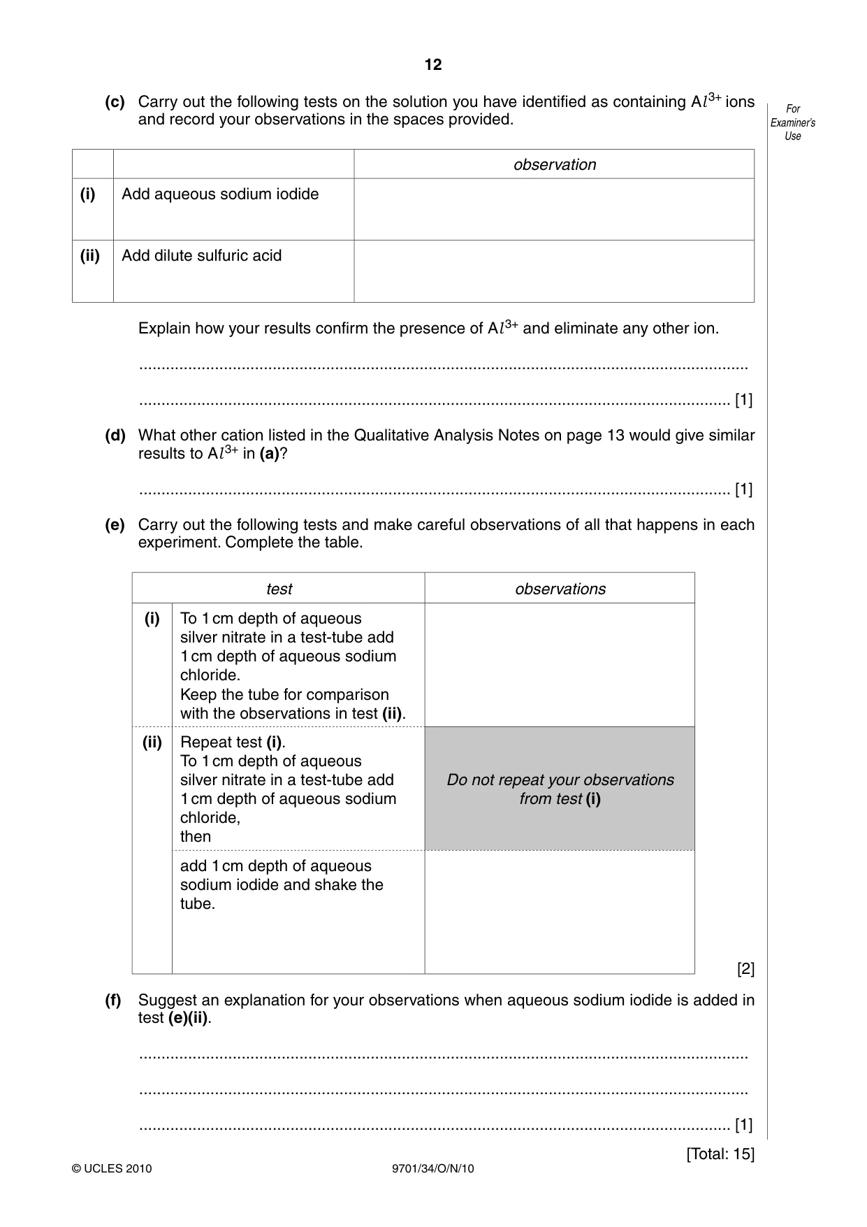 Cambridge A Level Chemistry 9701 2010 Oct/Nov Paper 3 · Variant 4 question paper, page 12 of 16