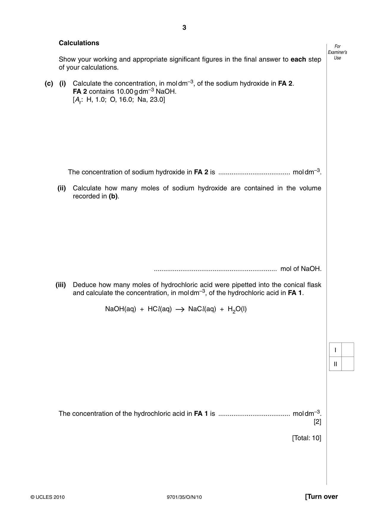 Cambridge A Level Chemistry 9701 2010 Oct/Nov Paper 3 · Variant 5 question paper, page 3 of 16