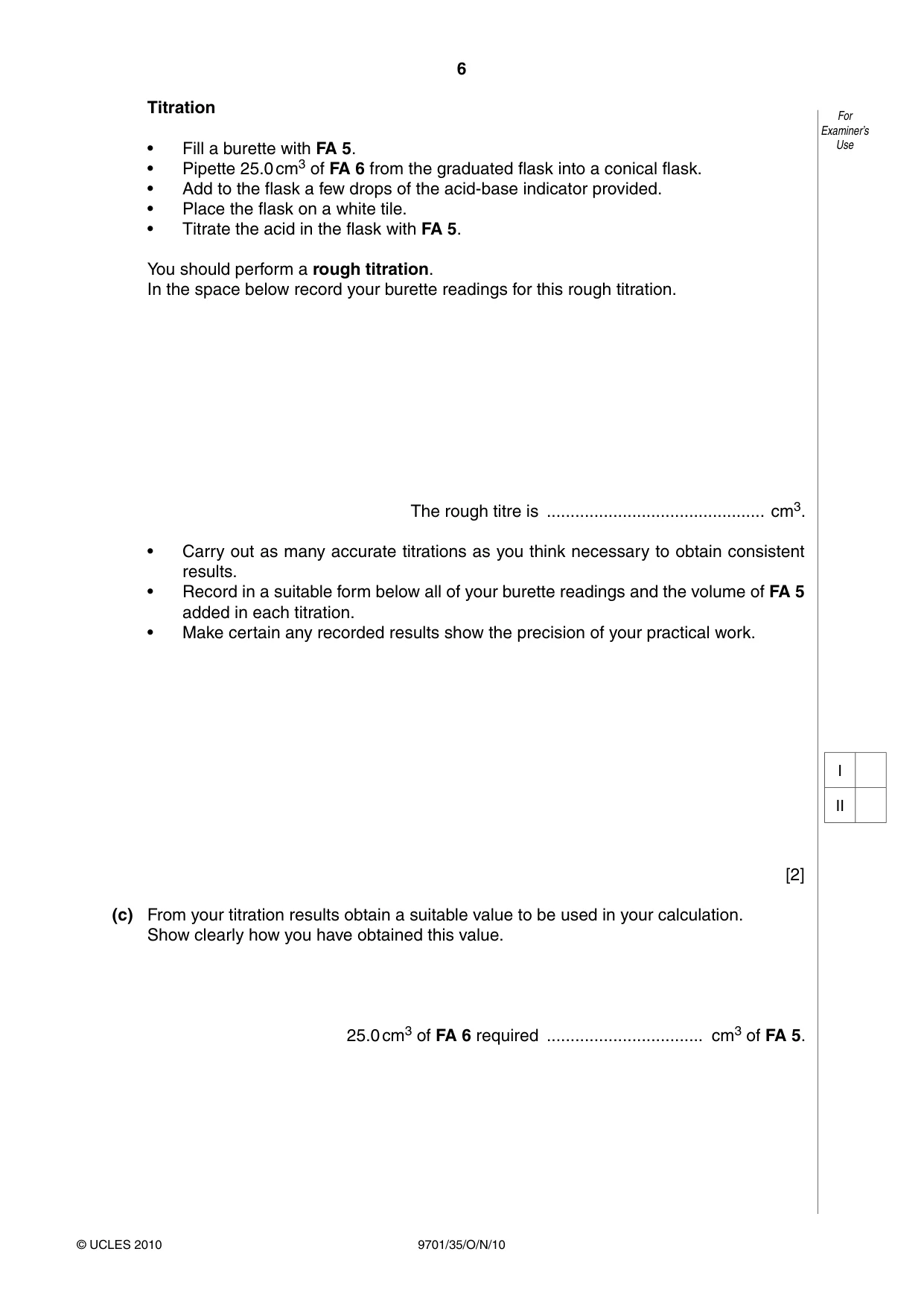 Cambridge A Level Chemistry 9701 2010 Oct/Nov Paper 3 · Variant 5 question paper, page 6 of 16