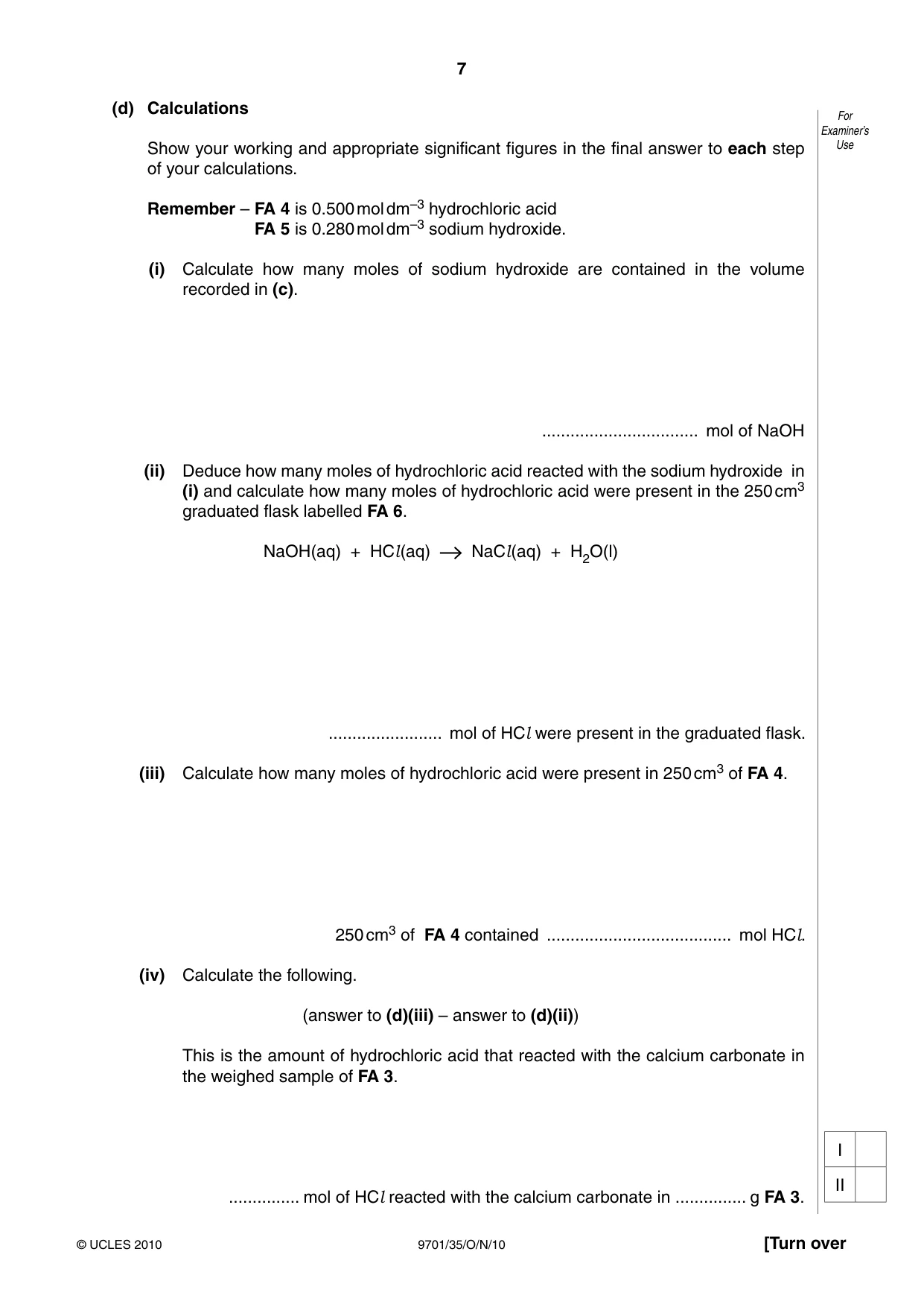 Cambridge A Level Chemistry 9701 2010 Oct/Nov Paper 3 · Variant 5 question paper, page 7 of 16