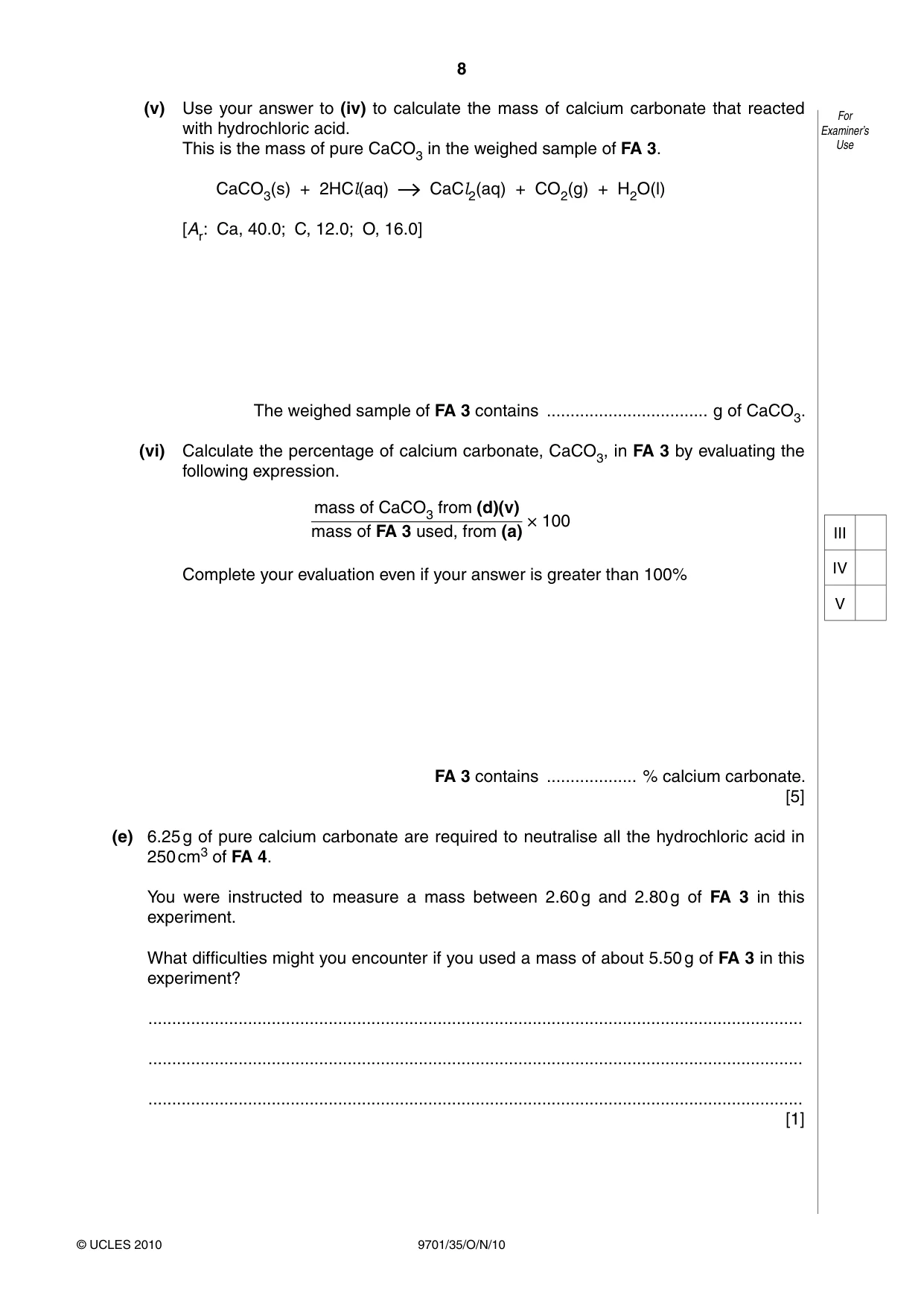 Cambridge A Level Chemistry 9701 2010 Oct/Nov Paper 3 · Variant 5 question paper, page 8 of 16