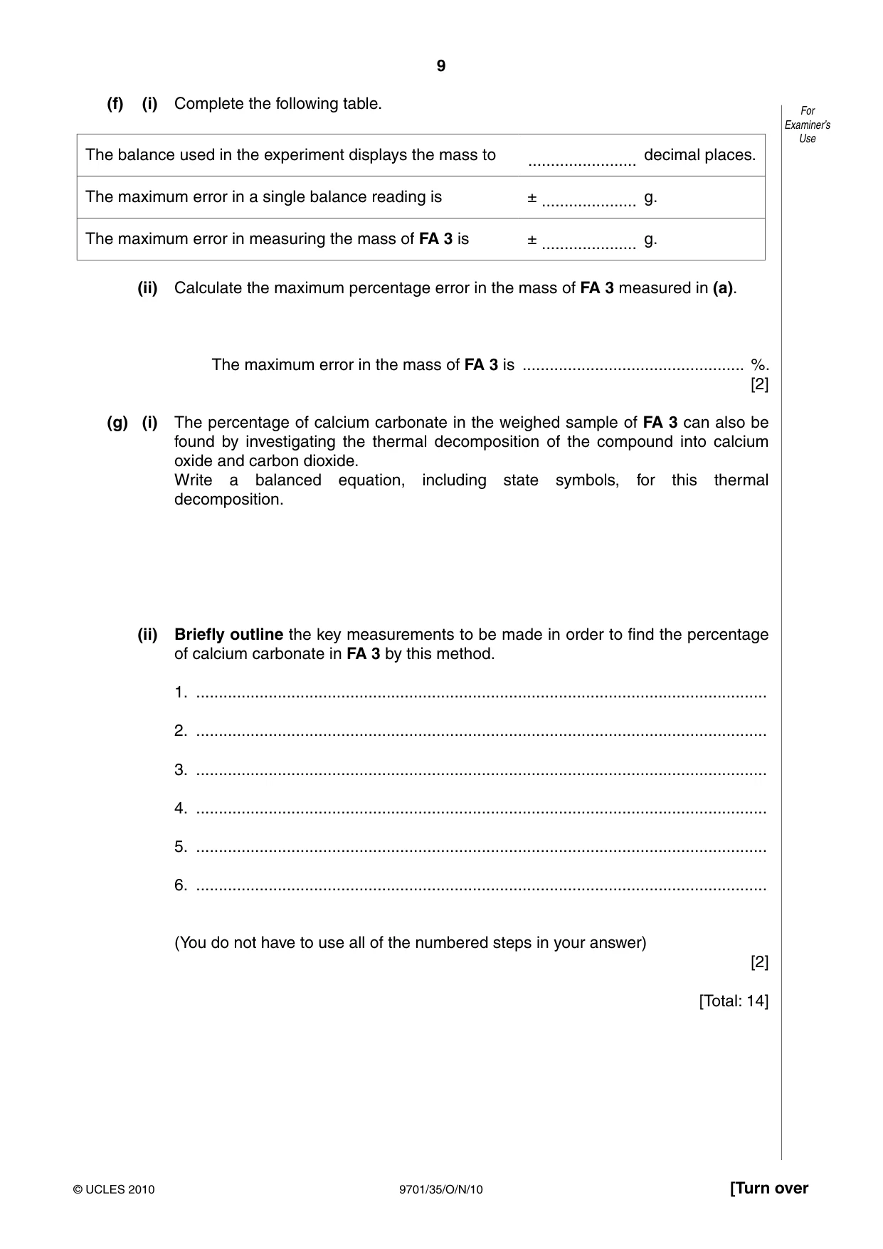 Cambridge A Level Chemistry 9701 2010 Oct/Nov Paper 3 · Variant 5 question paper, page 9 of 16