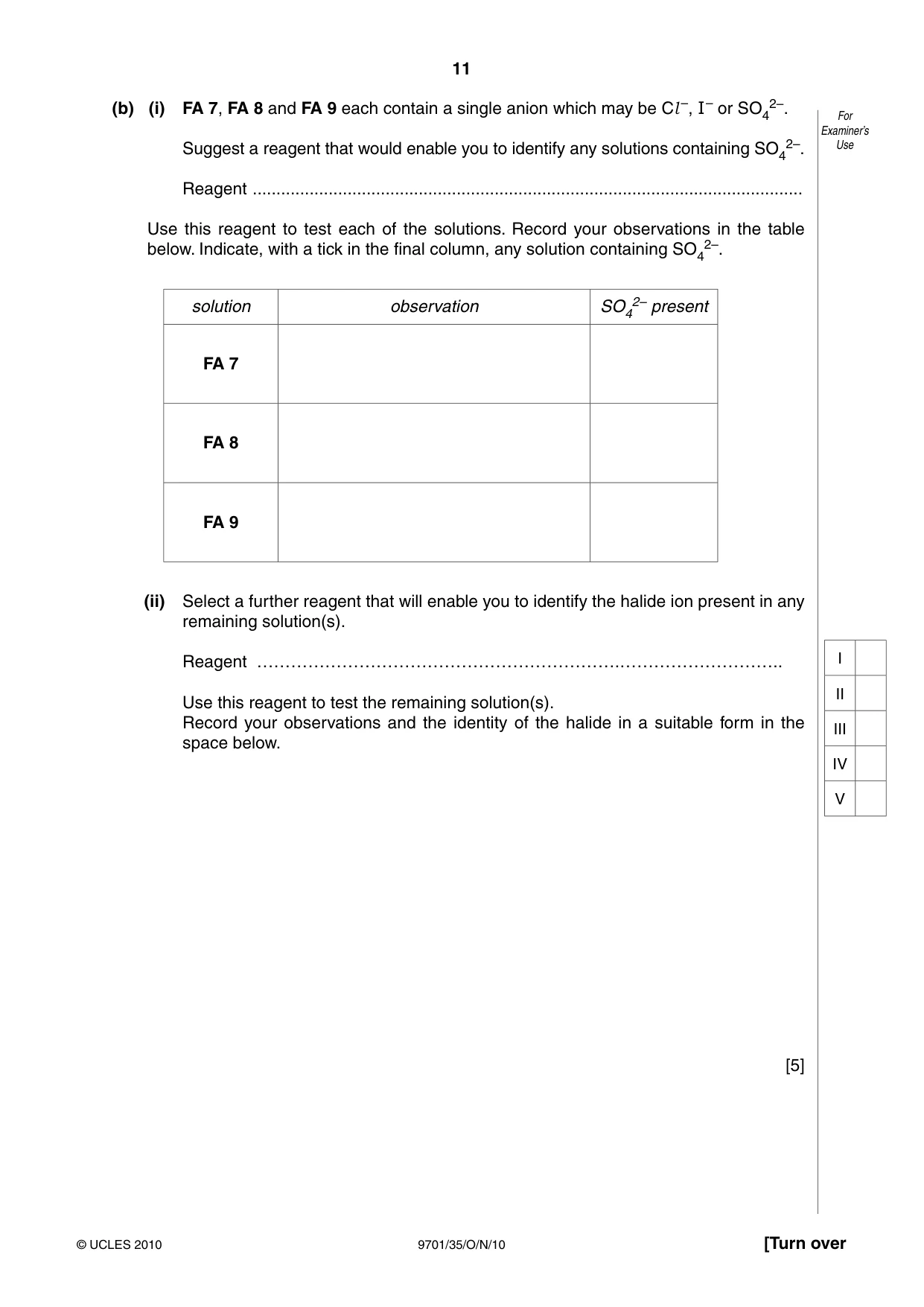 Cambridge A Level Chemistry 9701 2010 Oct/Nov Paper 3 · Variant 5 question paper, page 11 of 16