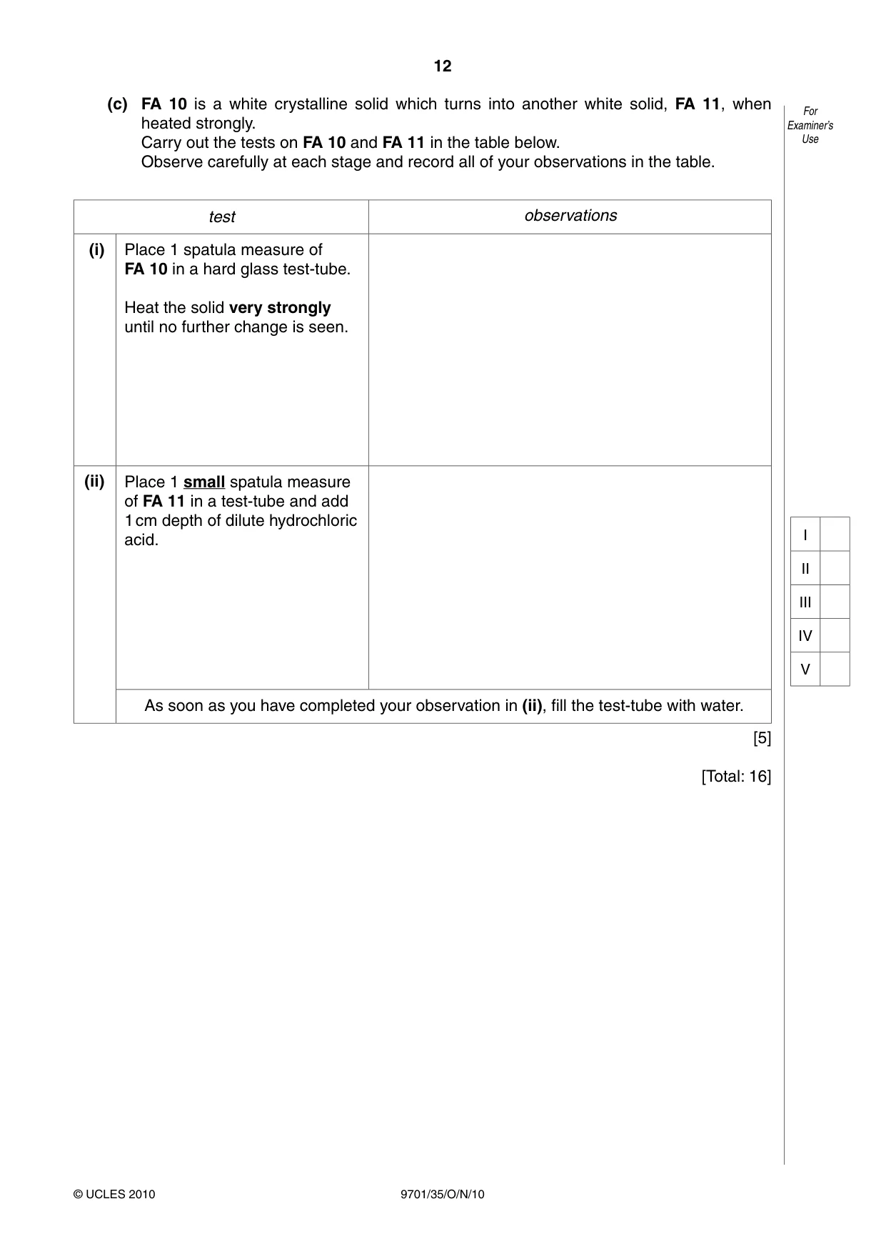 Cambridge A Level Chemistry 9701 2010 Oct/Nov Paper 3 · Variant 5 question paper, page 12 of 16