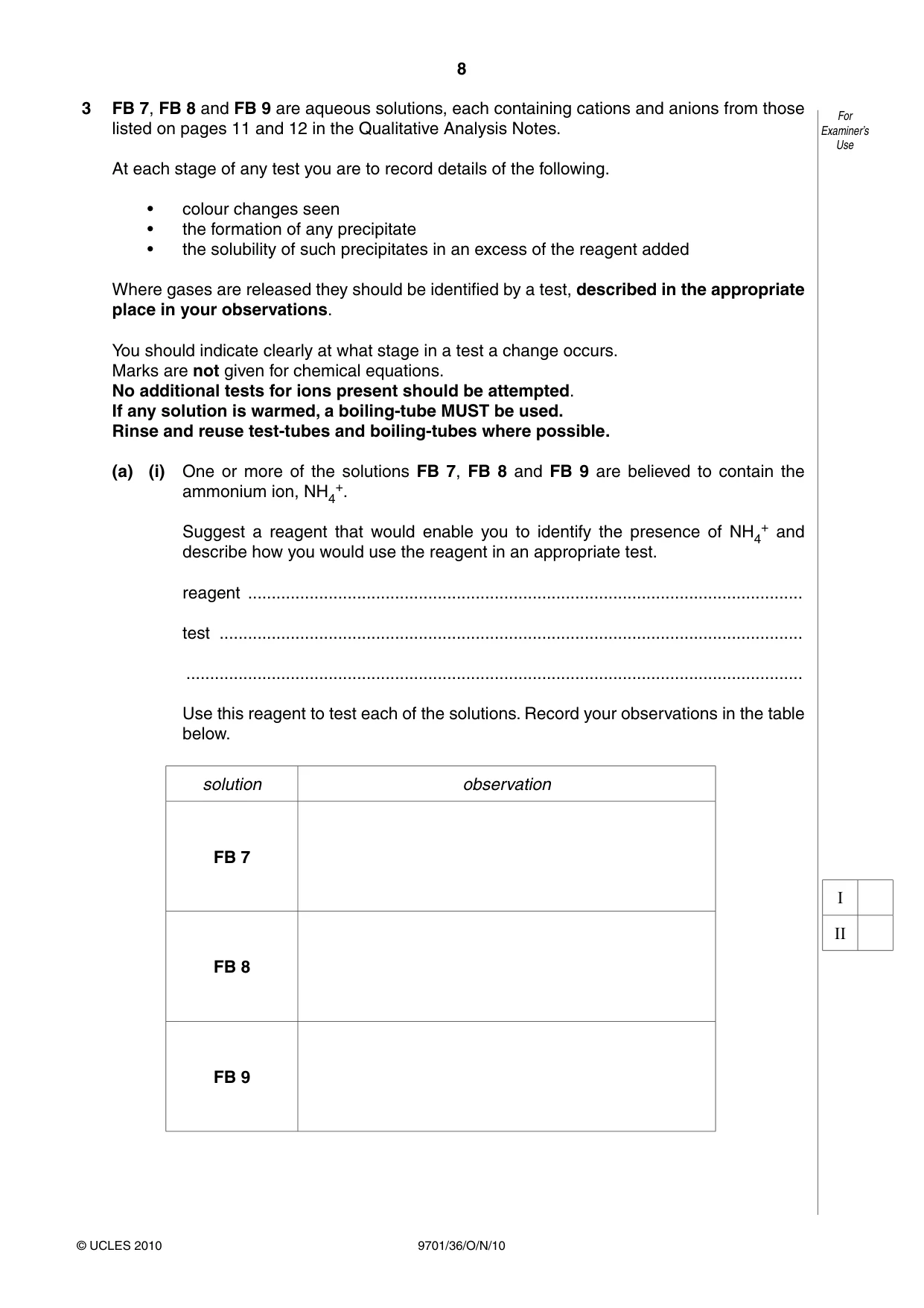 Cambridge A Level Chemistry 9701 2010 Oct/Nov Paper 3 · Variant 6 question paper, page 8 of 12
