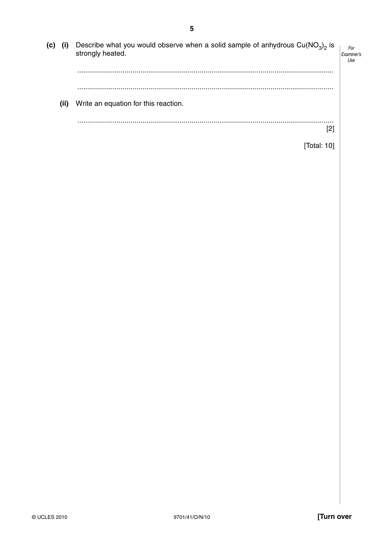 Cambridge A Level Chemistry 9701 2010 Oct/Nov Paper 4 · Variant 1 question paper, page 5 of 20