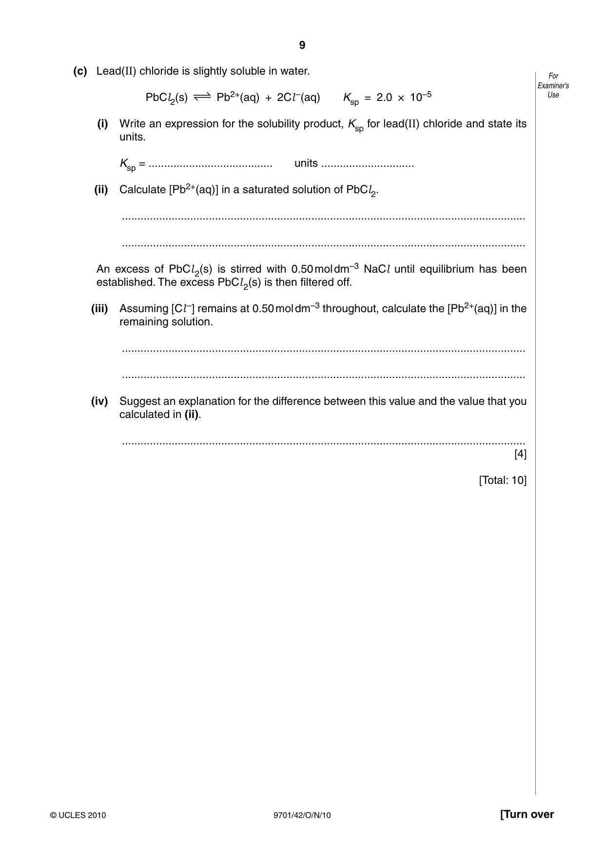 Cambridge A Level Chemistry 9701 2010 Oct/Nov Paper 4 · Variant 2 question paper, page 9 of 20