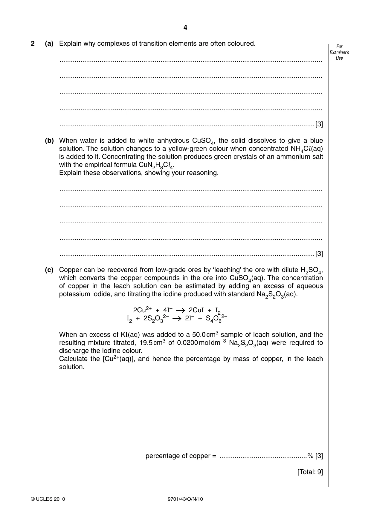 Cambridge A Level Chemistry 9701 2010 Oct/Nov Paper 4 · Variant 3 question paper, page 4 of 20