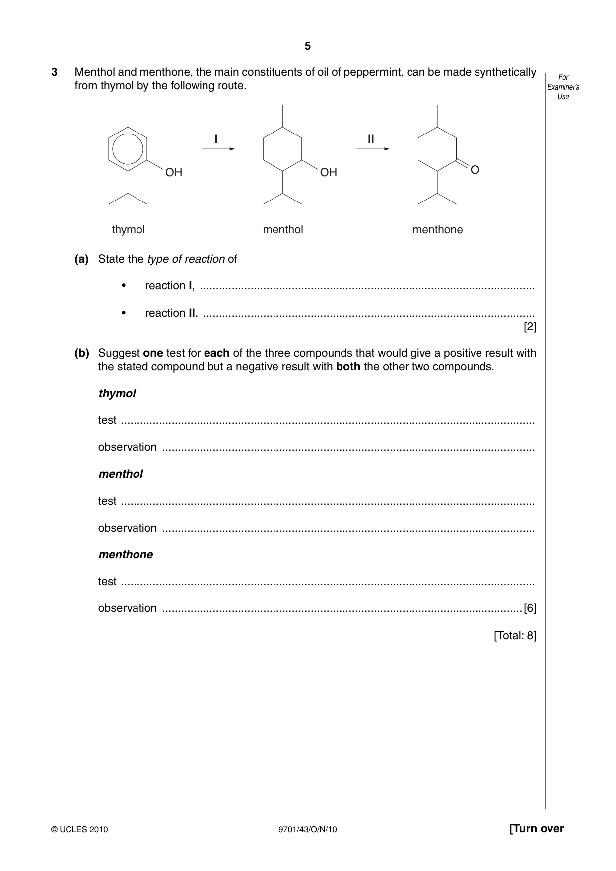 Cambridge A Level Chemistry 9701 2010 Oct/Nov Paper 4 · Variant 3 question paper, page 5 of 20