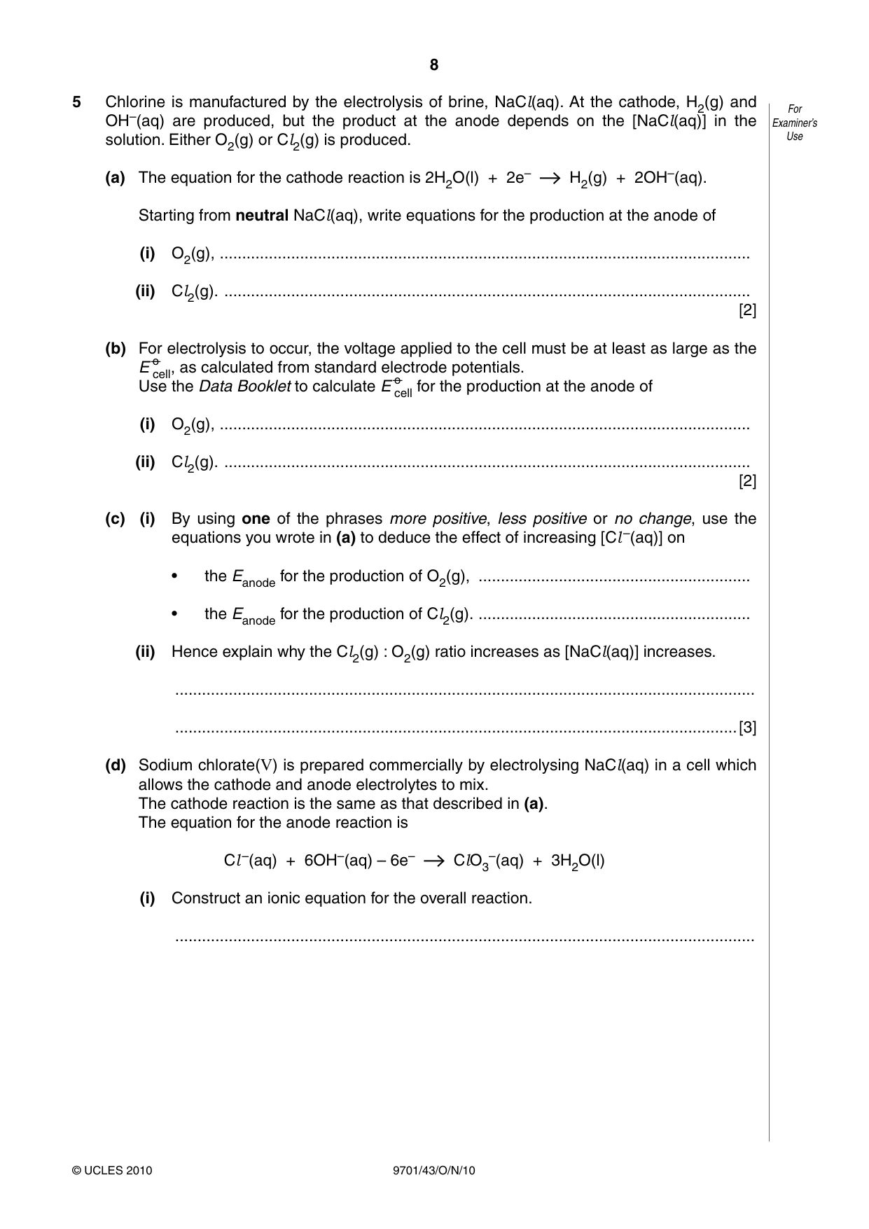 Cambridge A Level Chemistry 9701 2010 Oct/Nov Paper 4 · Variant 3 question paper, page 8 of 20